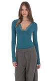 Lace V Neck Top in Teal