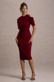 Dorothea Berry Draped Midi Dress With Cape