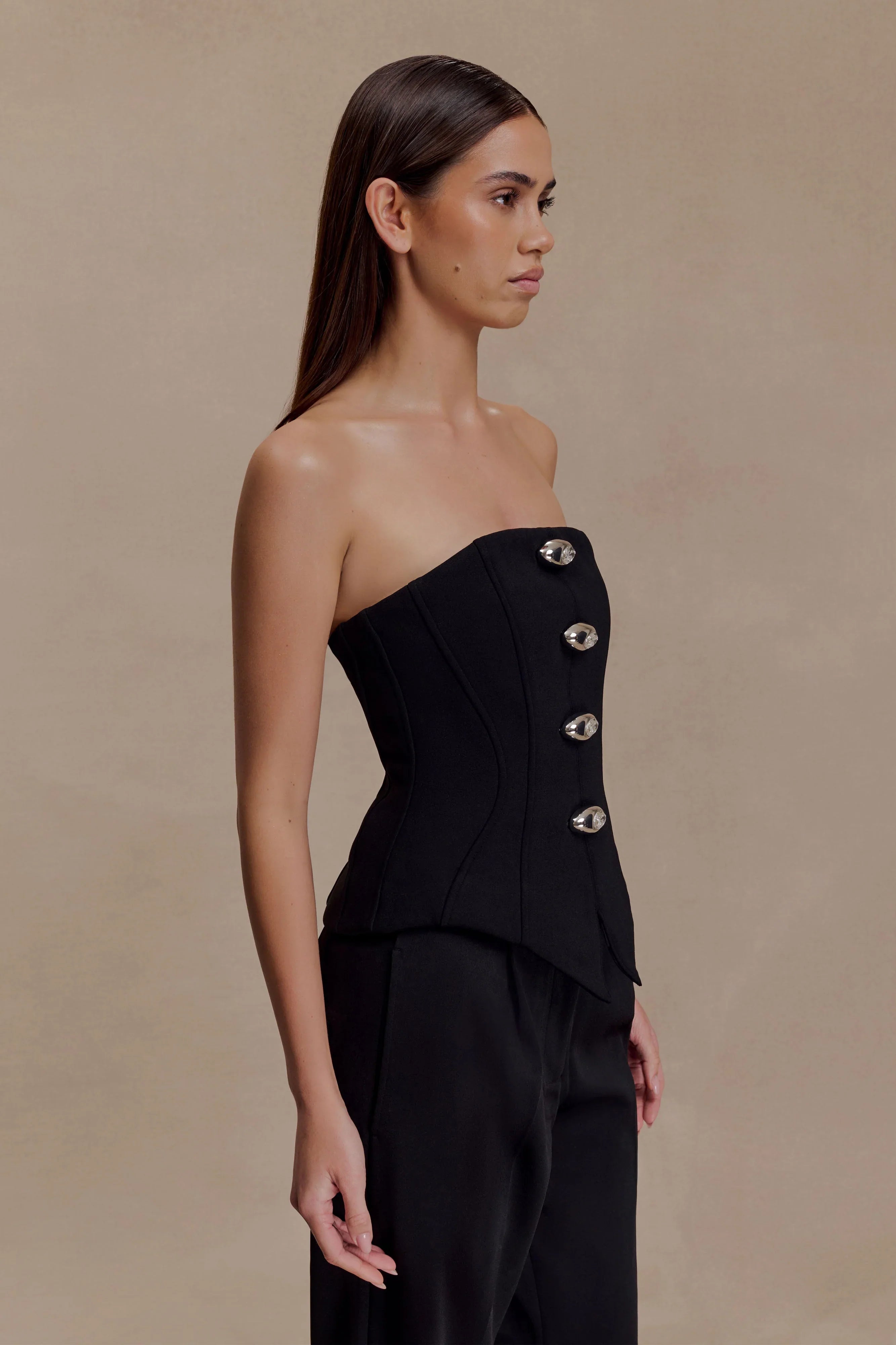 Arla Button Up Corset Top Black