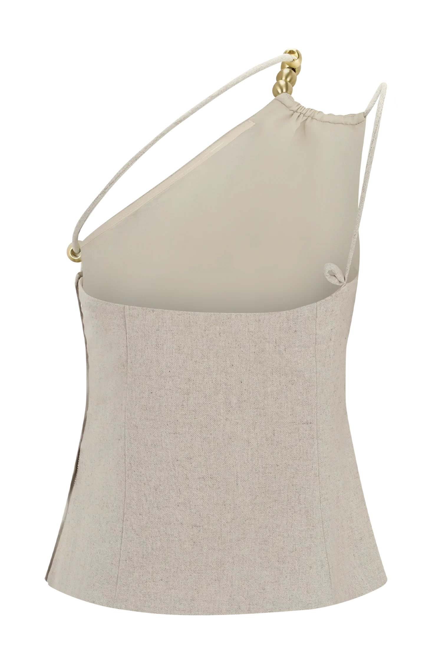 Gabby Asymmetrical Neckline Linen Beaded Top Natural