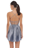 Crinkle Metallic Fit and Flare Dress in Slate Blue