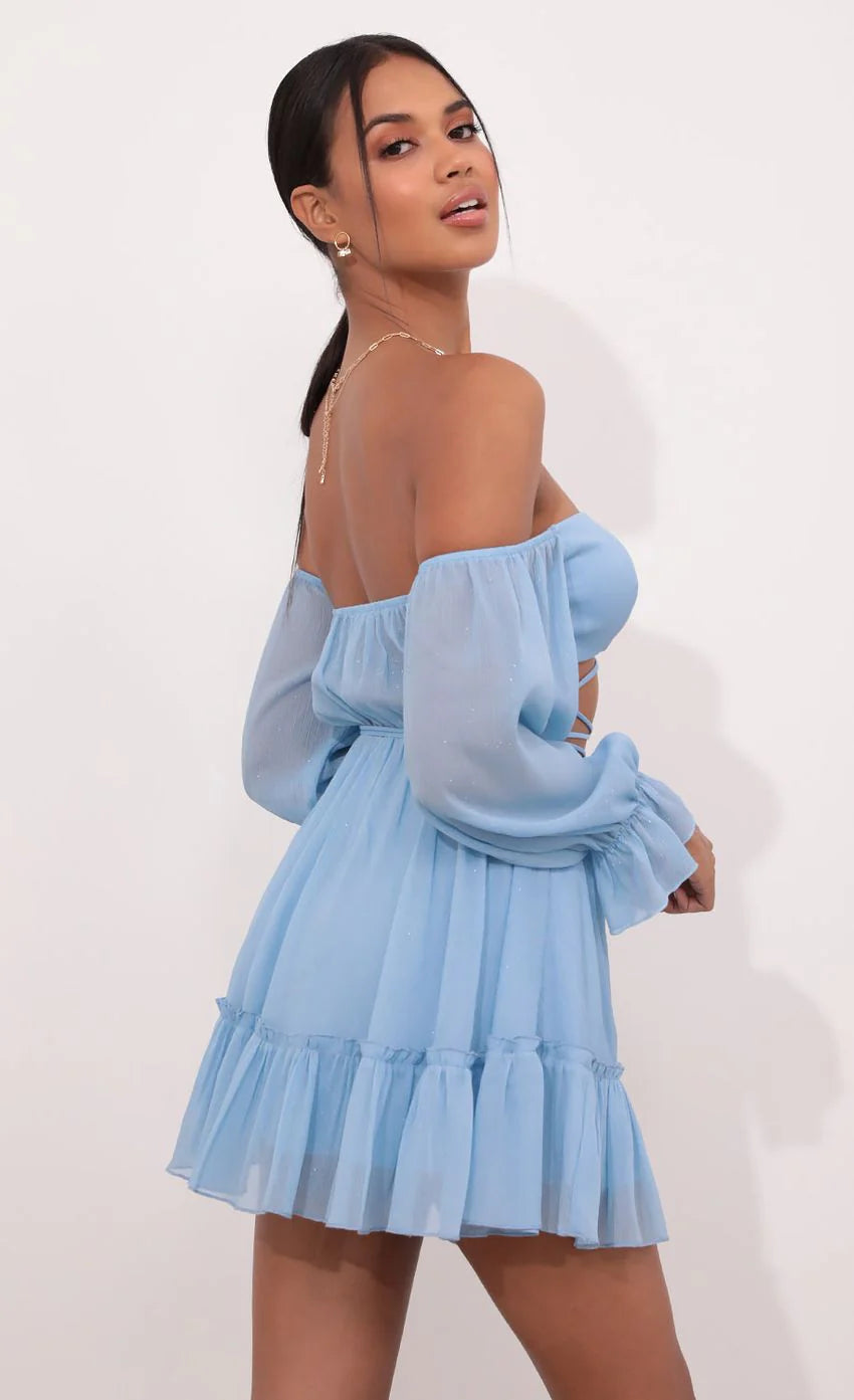 Cutout Off The Shoulder Dress in Sky Blue