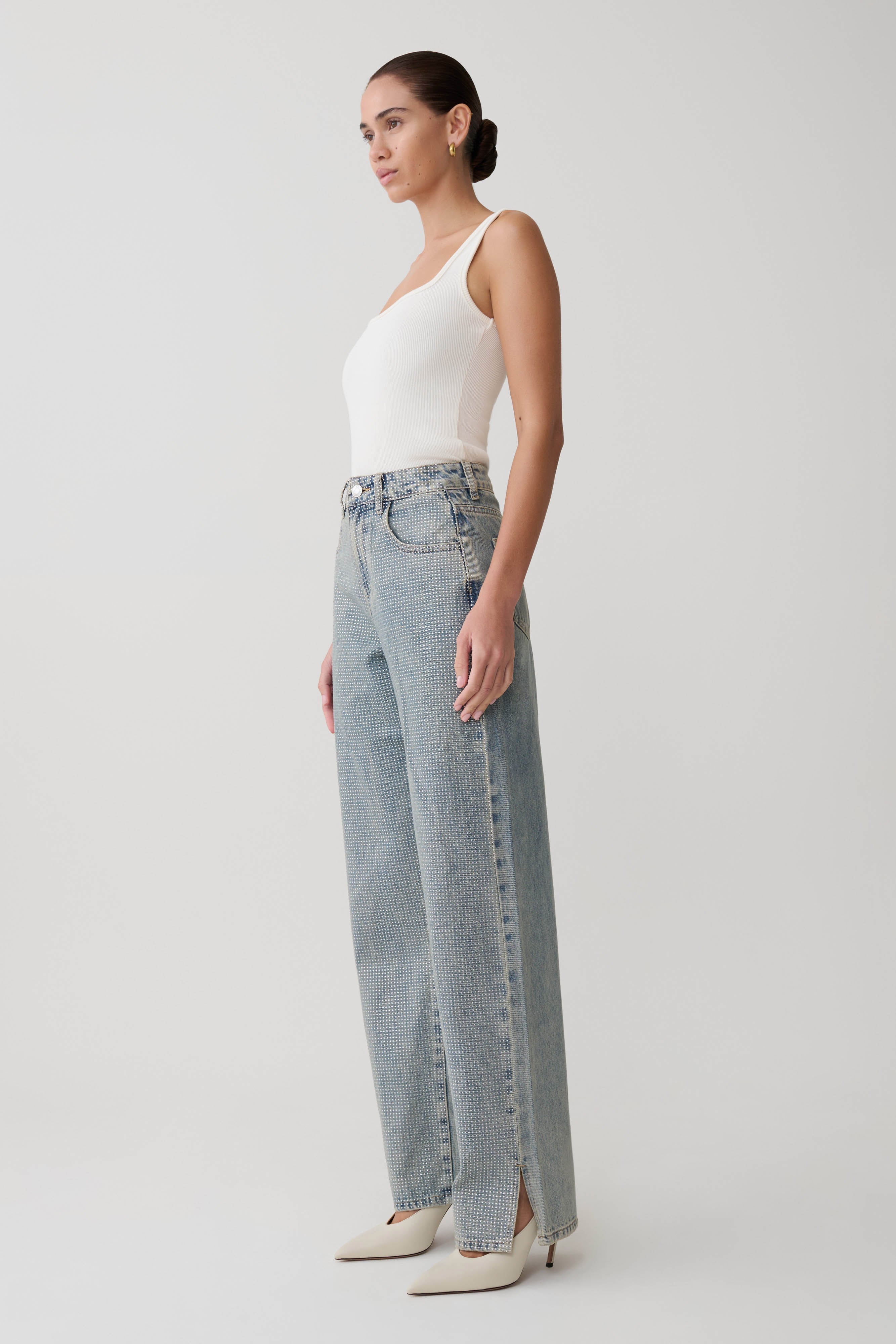 Tyla Diamante Denim Jeans Blue Green