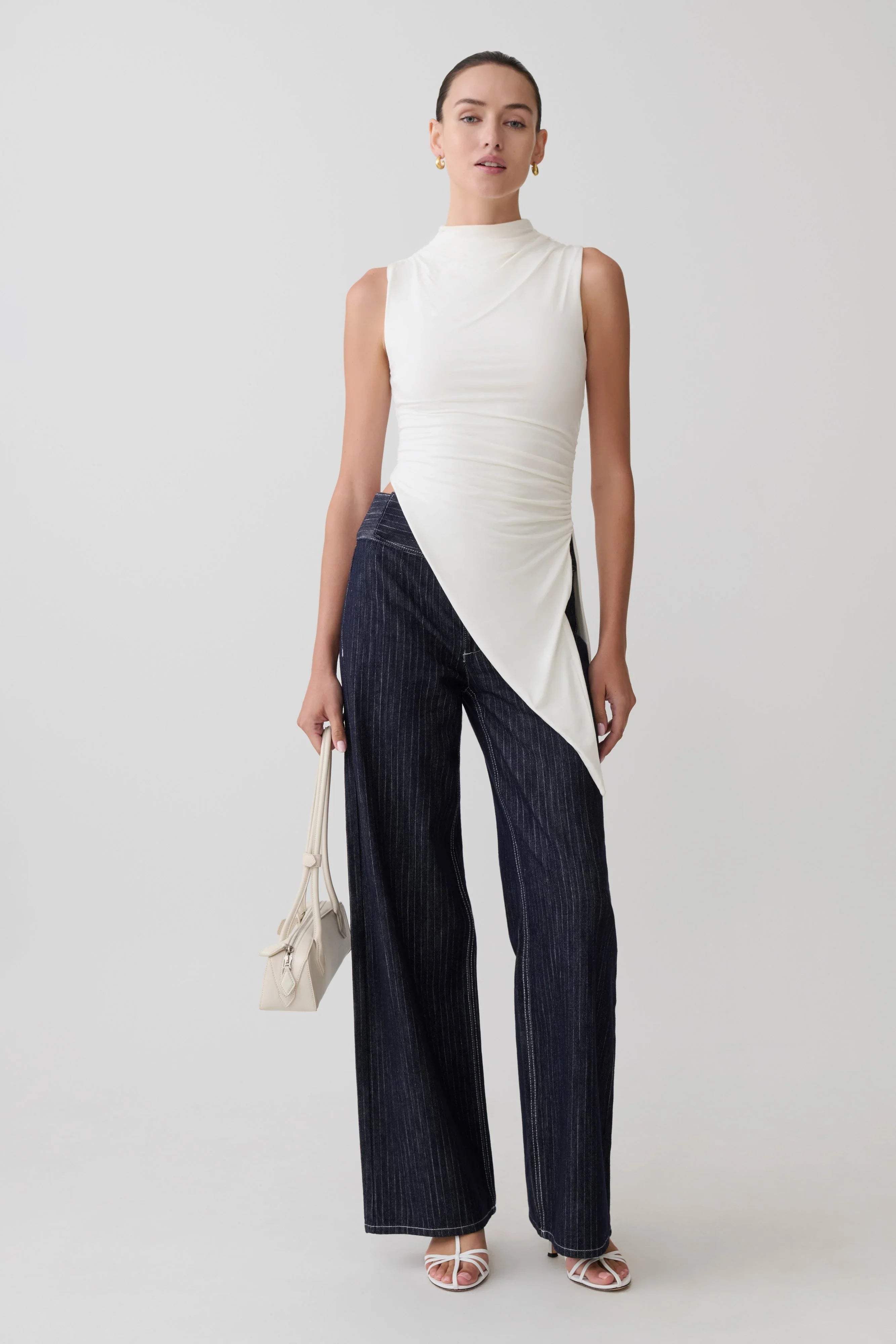 Suong High Neck Gathered Top White