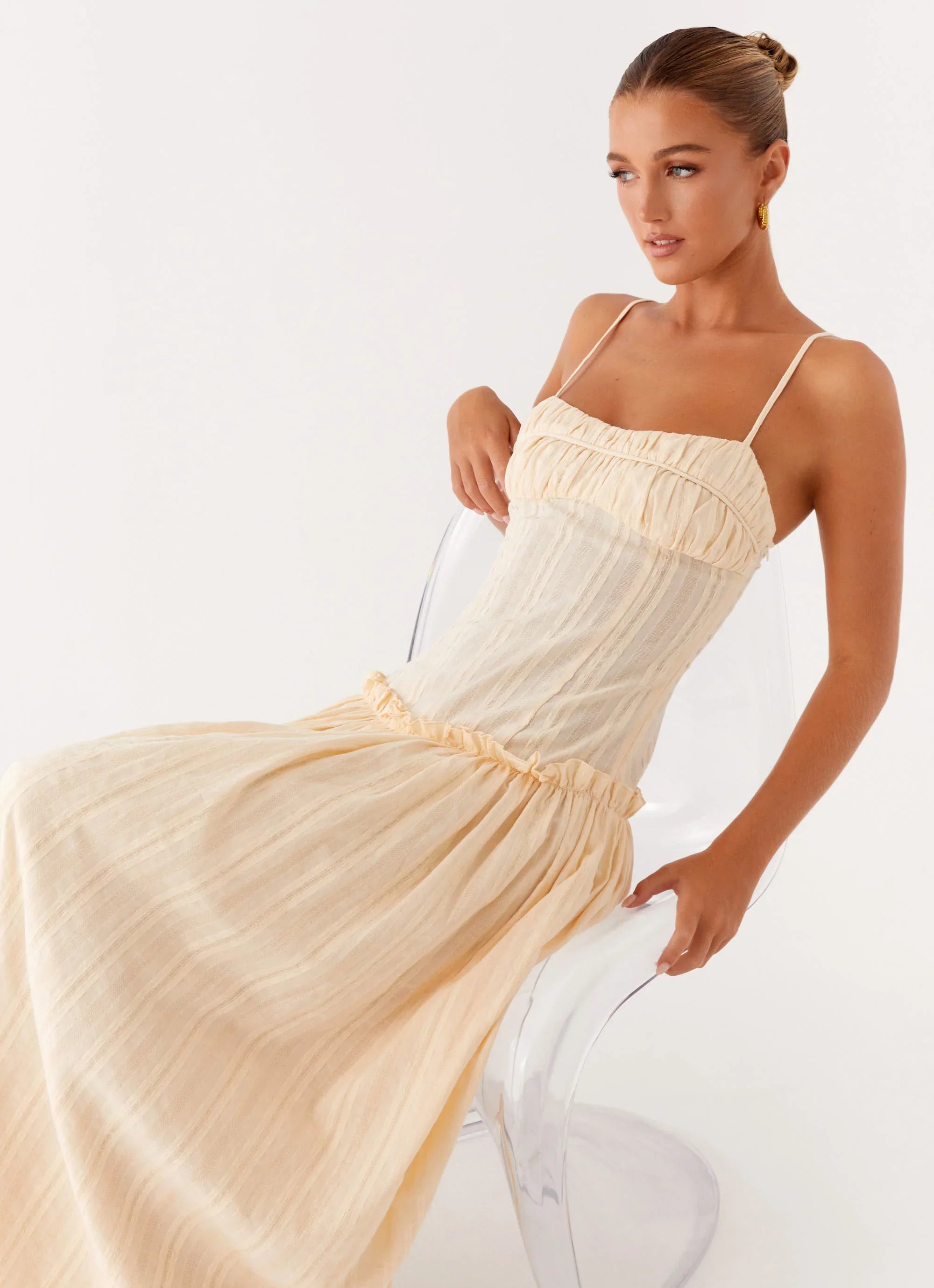 Jacinda Drop Waist Maxi Dress Cream