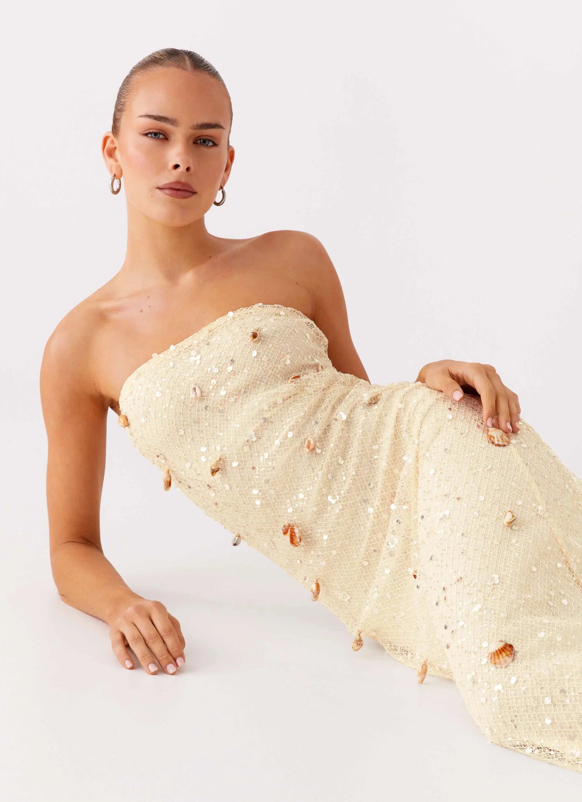 Orelli Shell Sequin Knit Maxi Dress Ivory