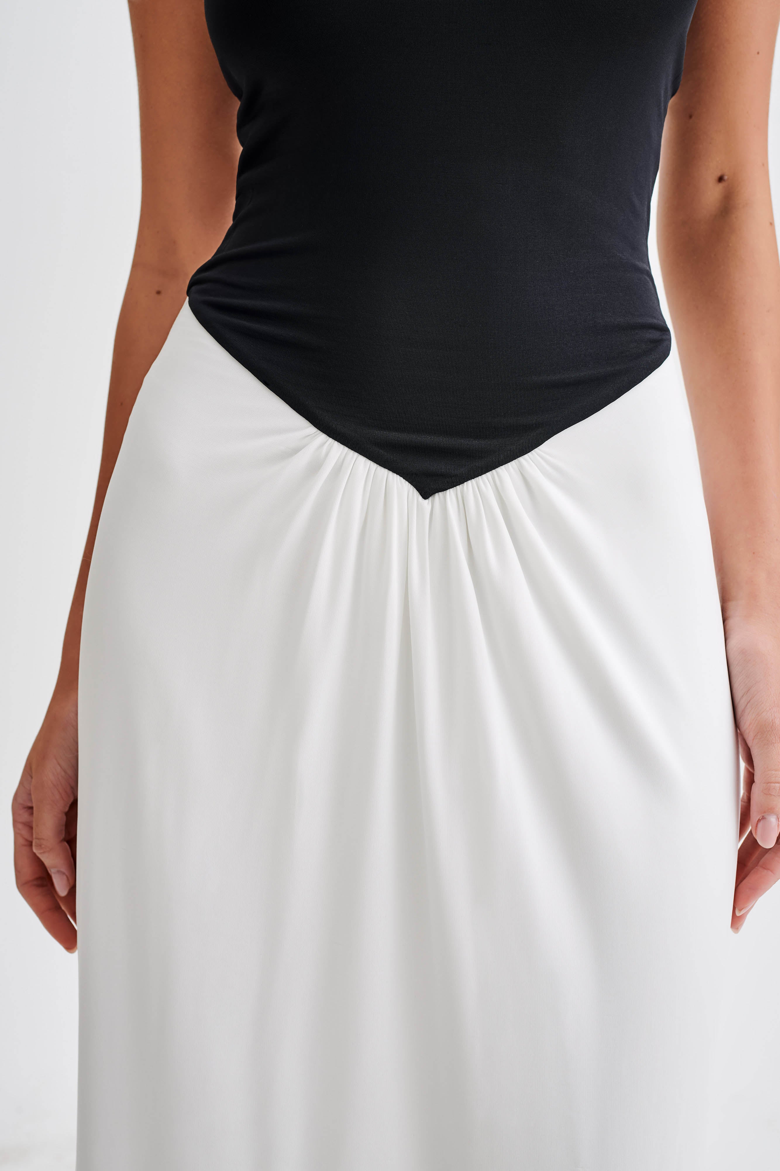 Ruby Strapless Slinky Maxi Dress Black White