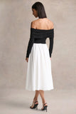 Frederica Black And White Bardot Neck Midi Dress
