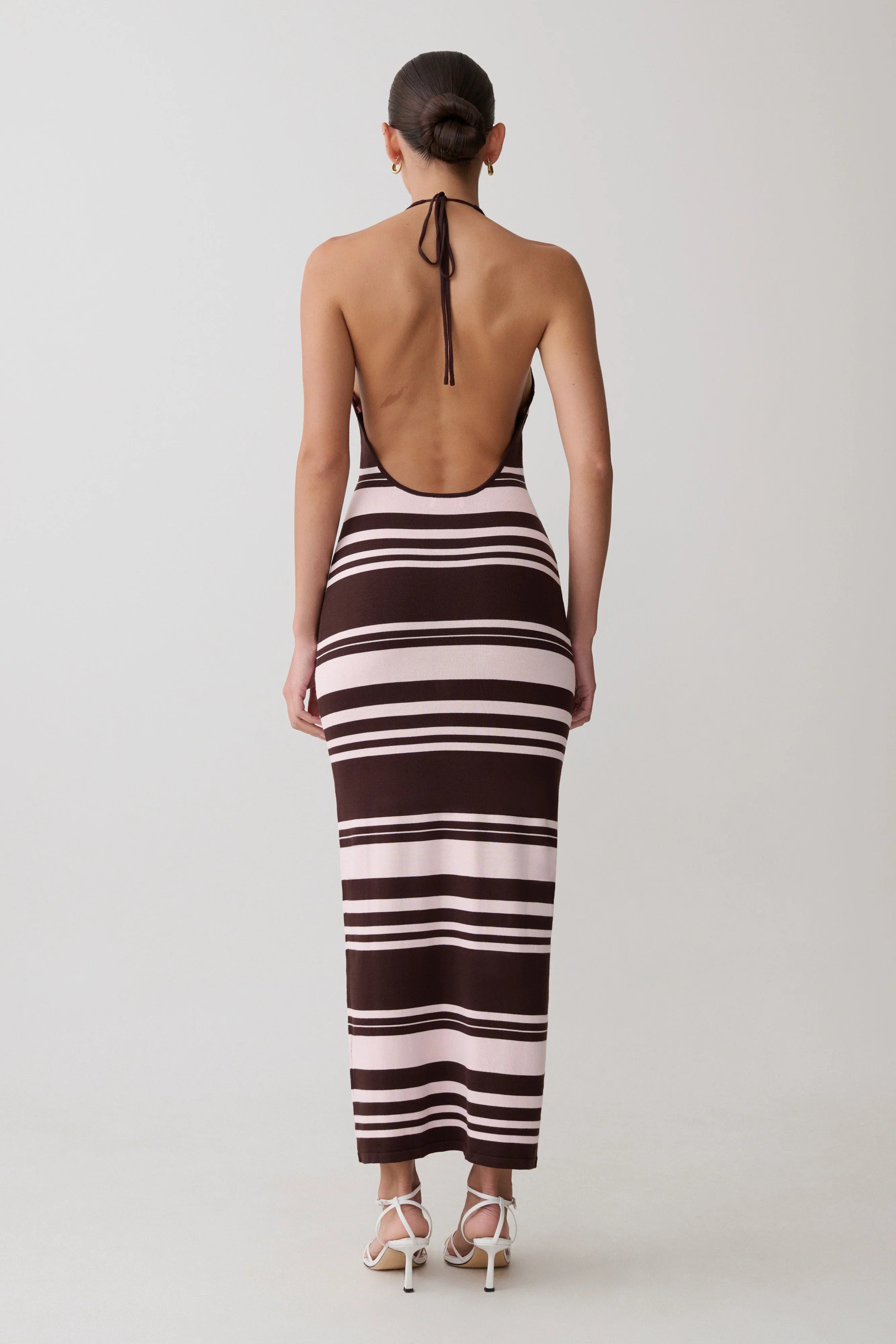 Brienne Stripe Midi Dress Pink Chocolate