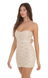 Sequin Lace Strapless Dress in Beige