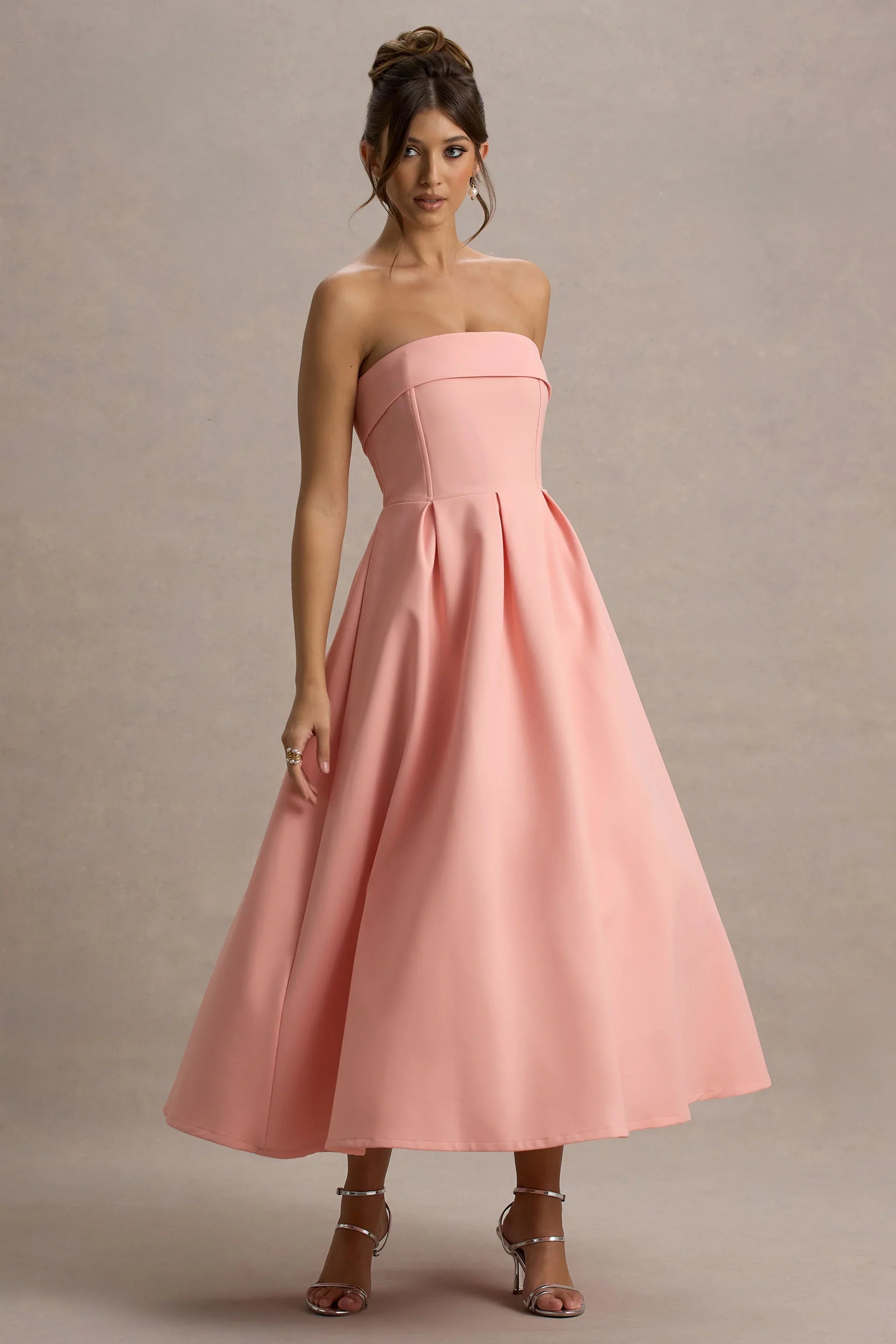 Annalise Pink Bandeau Skater Midi Dress