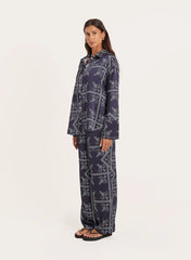 Navy Paisley Print Satin Shirt