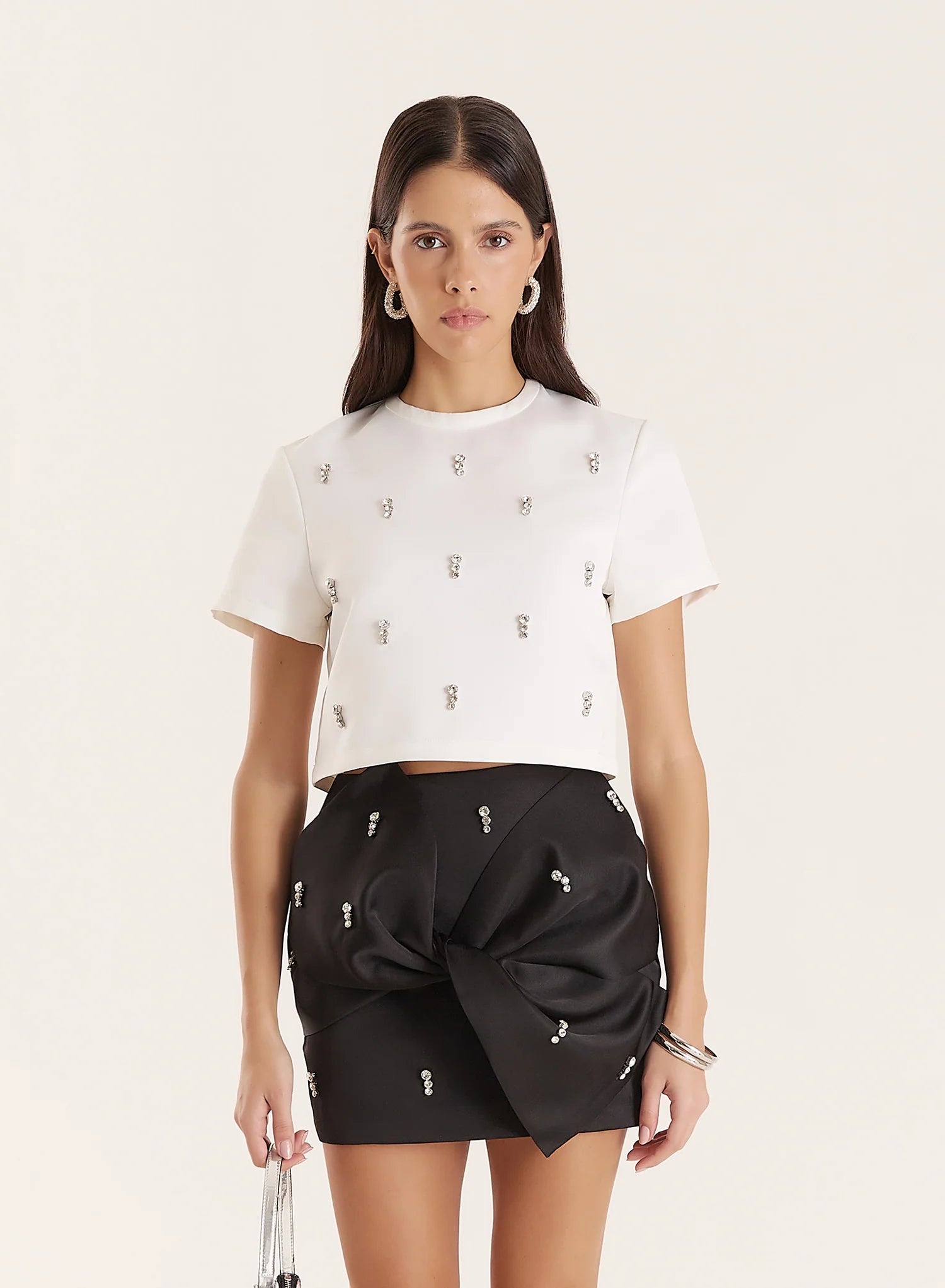 Black Embellished Knot Detail Mini Skirt