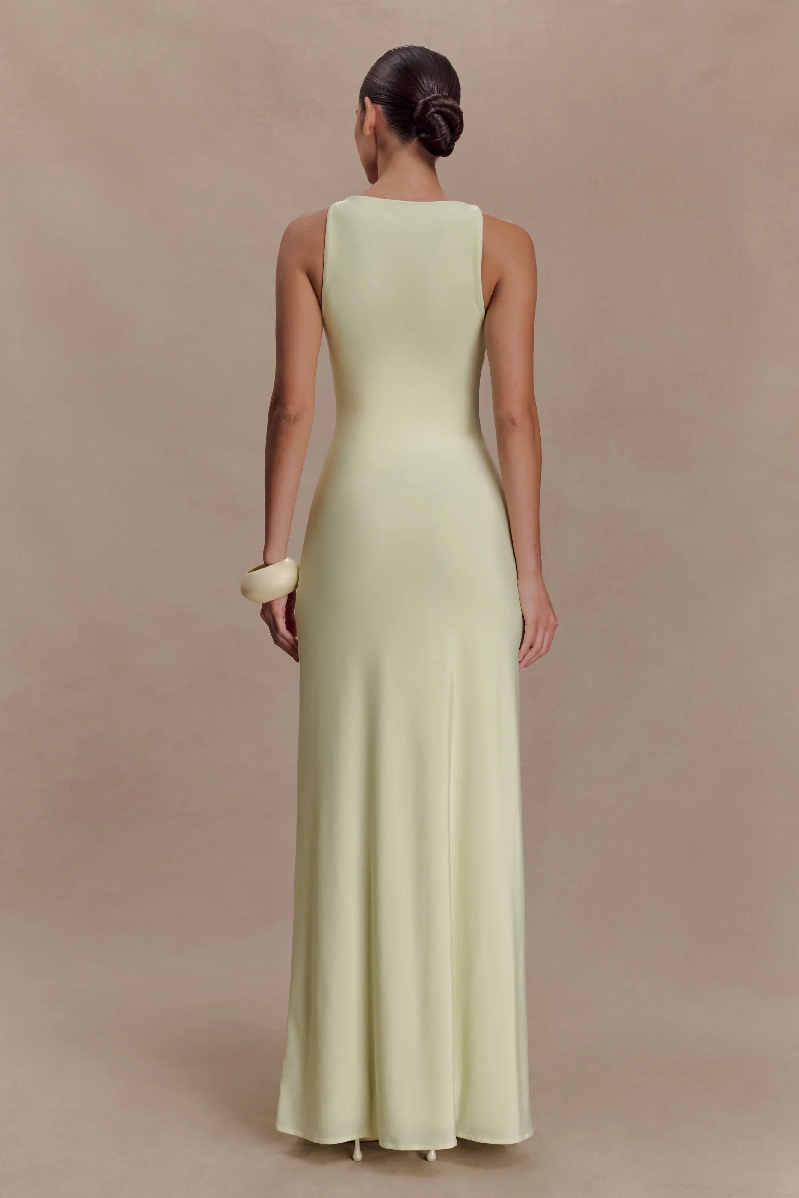 Perrie Slinky Ruched Maxi Dress Pastel Lime