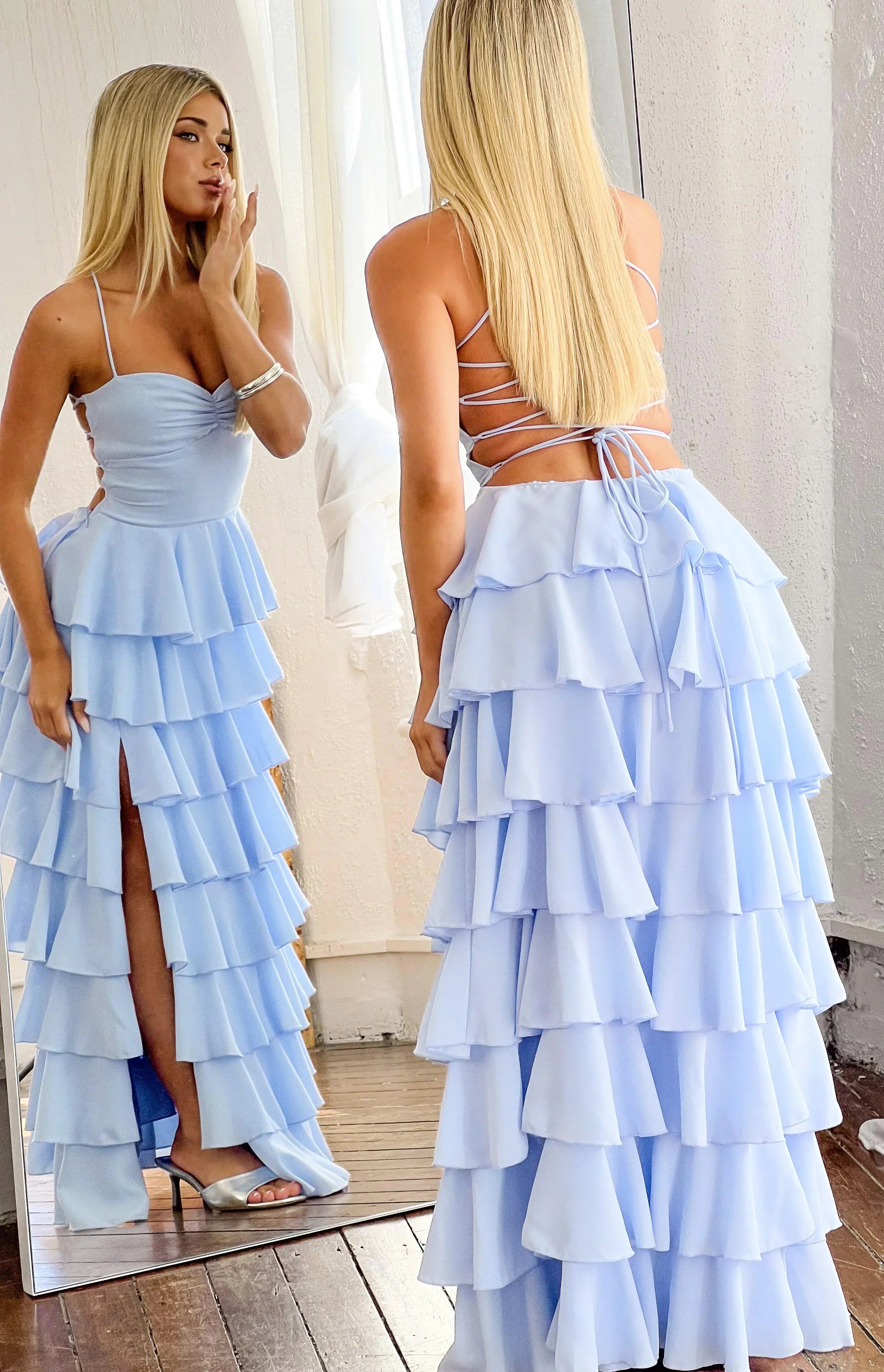 Georgie Blue Ruffle Maxi Dress PRE ORDER