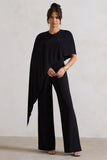 Reserve Black Wide Leg Jumpsuit With Asymmetric Cape