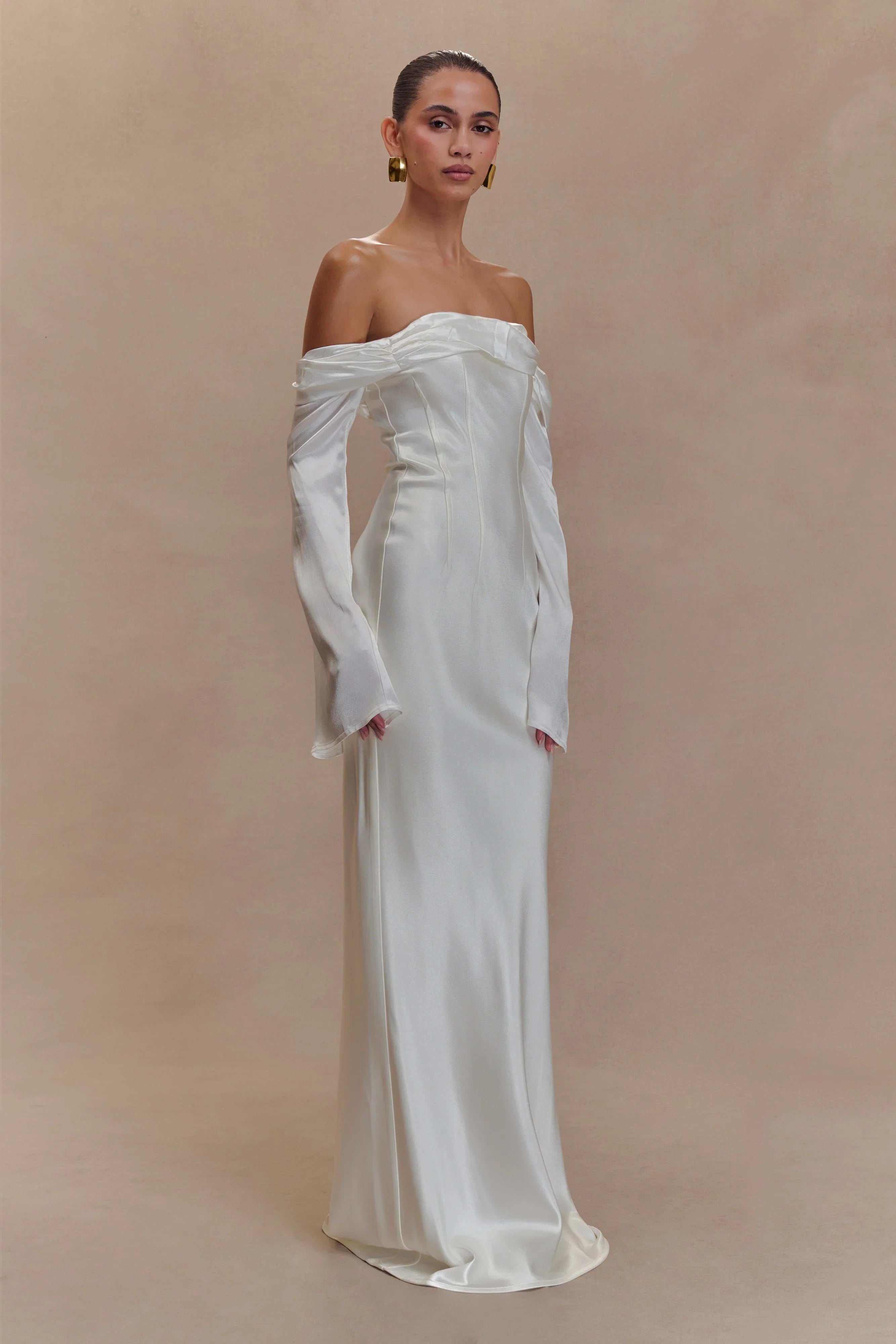 Giselle Off Shoulder Cowl Neck Maxi Dress White