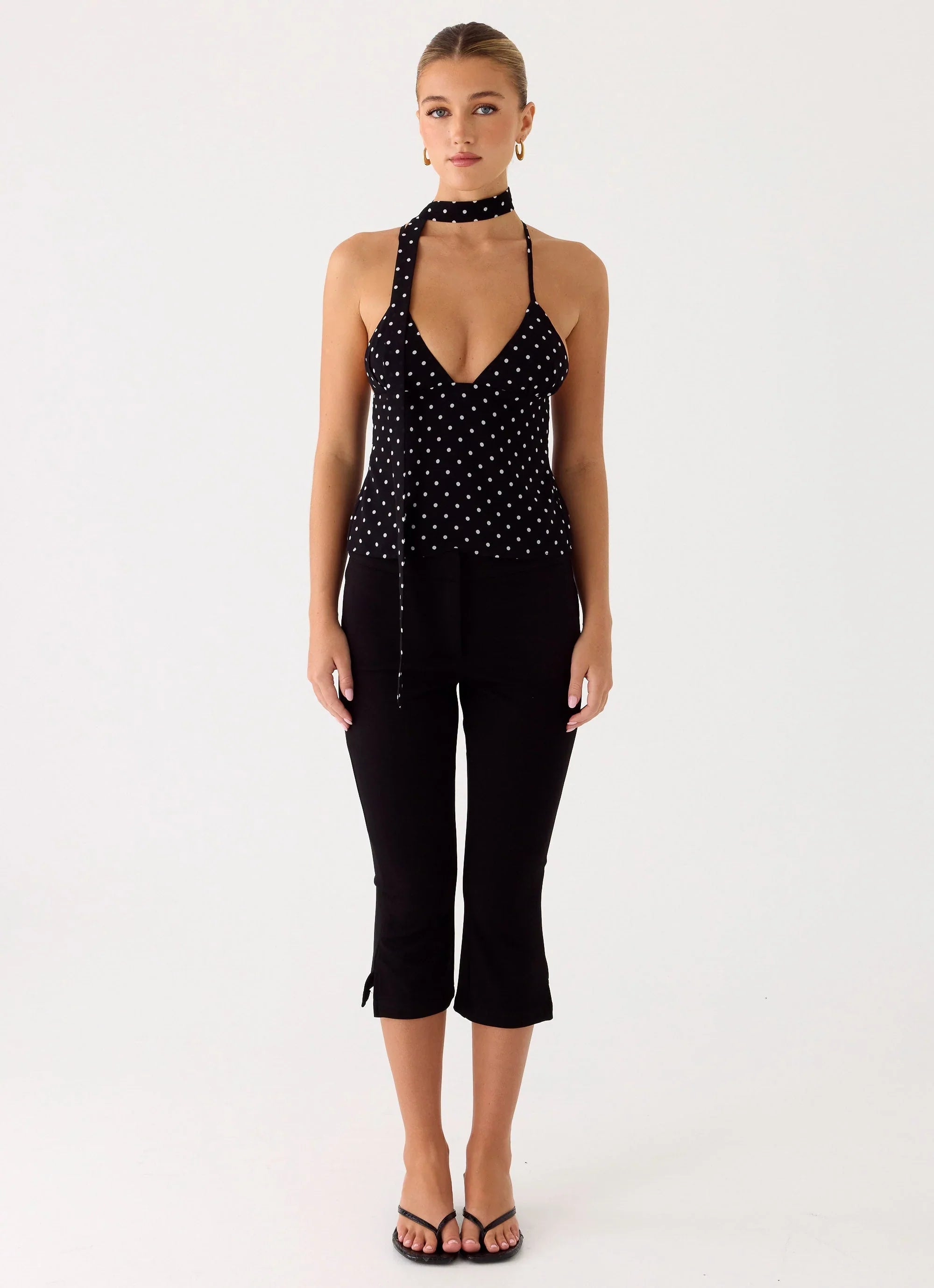 Quiero Backless Top Black Polkadot