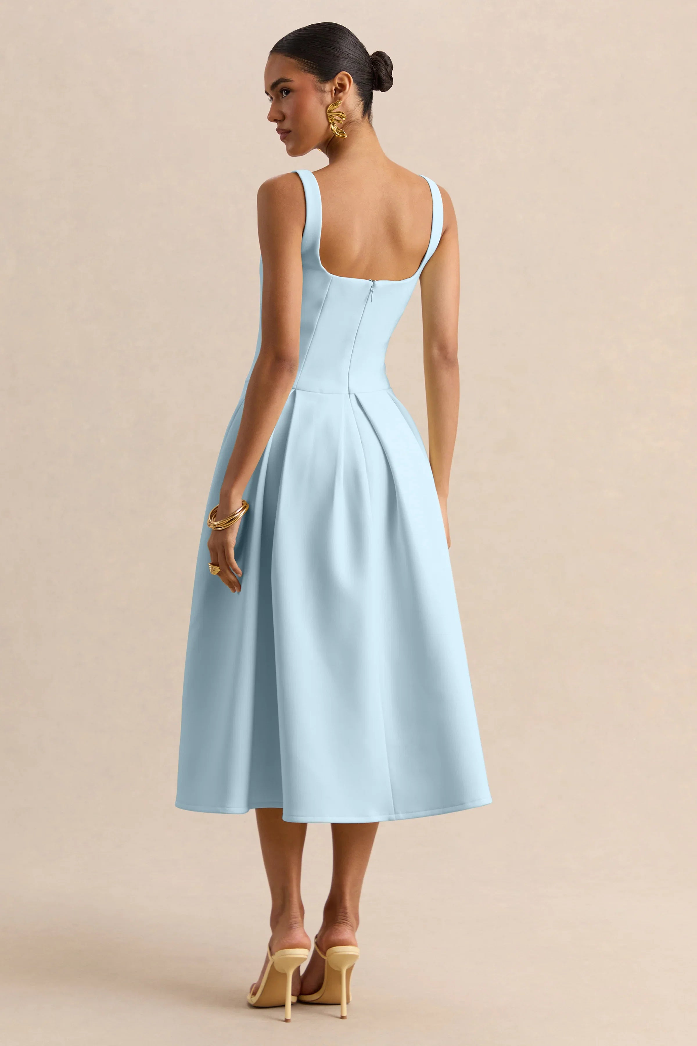 Greta Powder Blue Sweetheart Neck Midi Dress