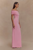 Imogen Off Shoulder Slinky Maxi Dress Candy Pink
