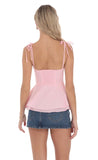 Shoulder Tie Flare Top in Pink
