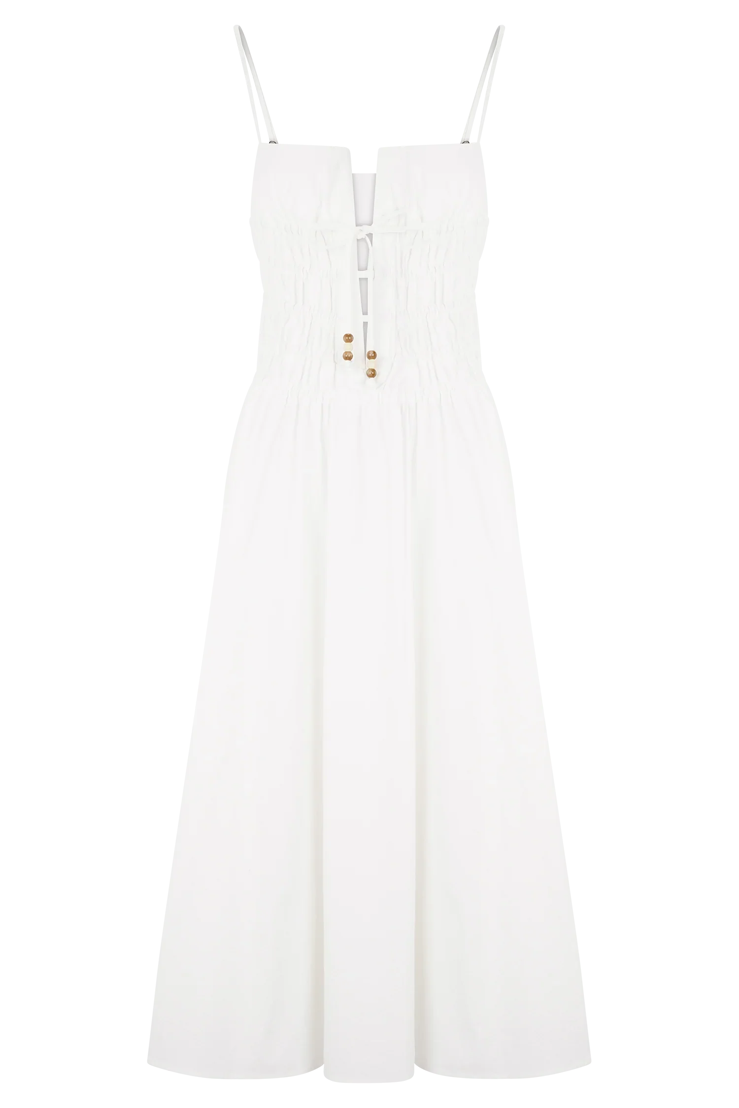 Elias Shirred Cotton Midi Dress White