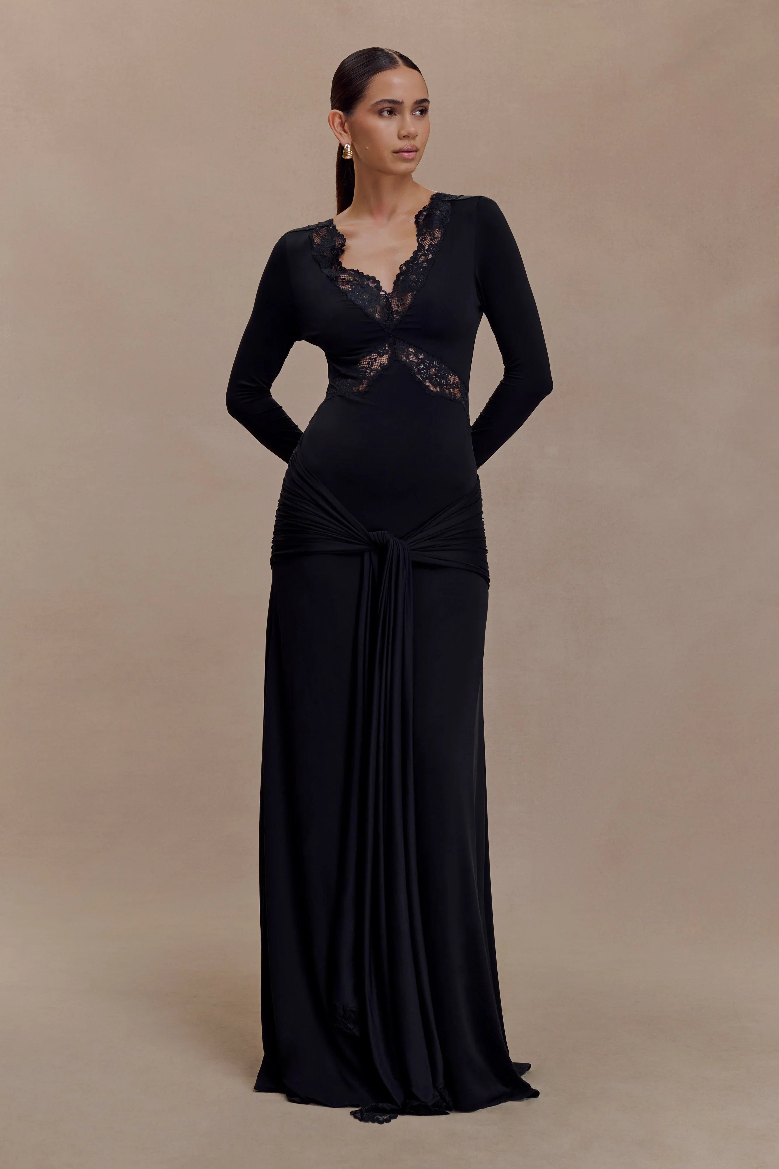 Electra Slinky Lace Maxi Dress Black