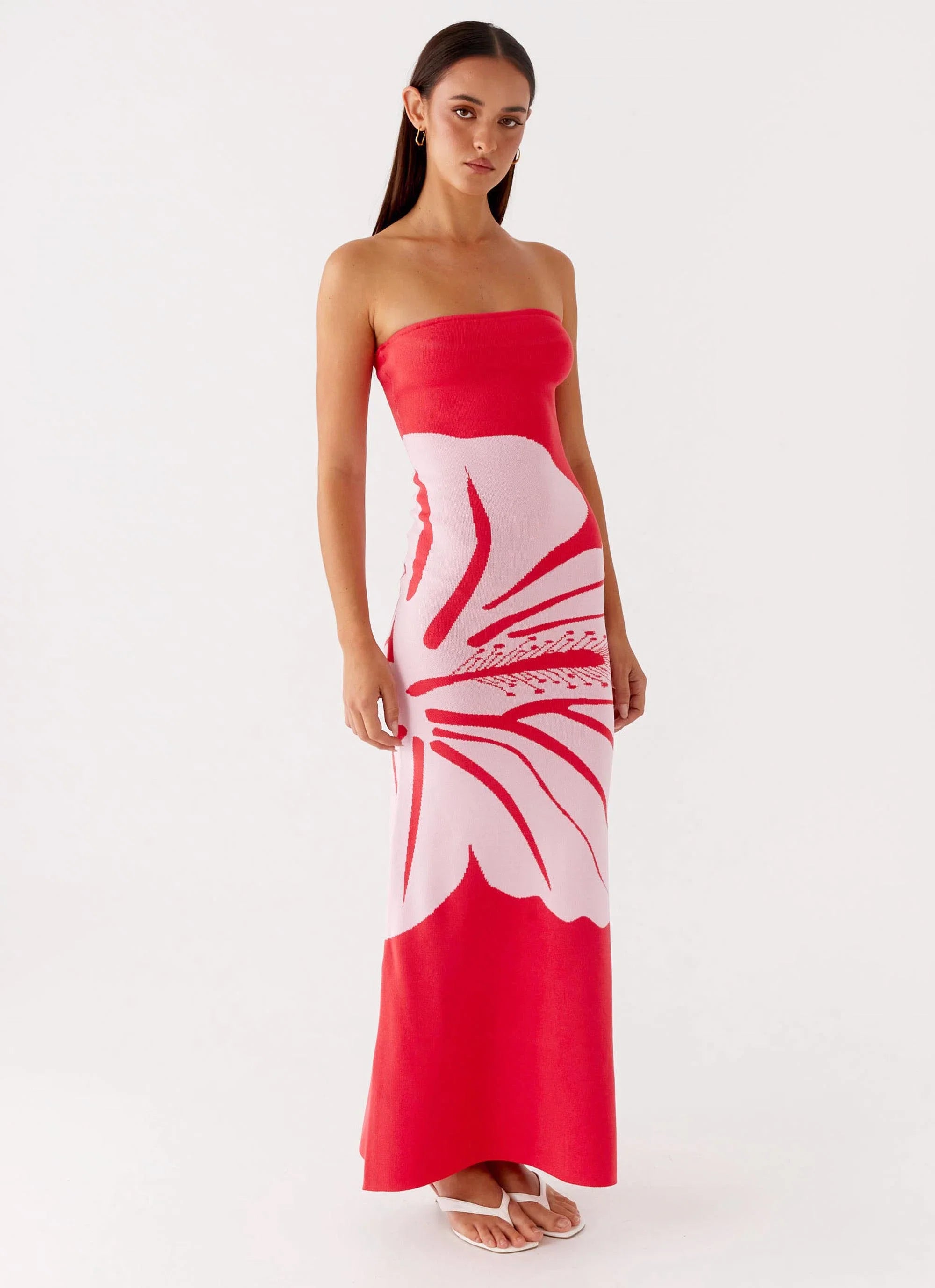 Jala Strapless Knit Maxi Dress Red Floral