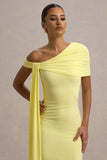 Vallea Lemon One Shoulder Draped Midi Dress