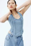 Meadow Denim Corset Halter Top Classic Blue