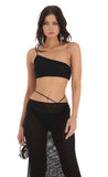 Mesh One Shoulder Two Piece Set in Black