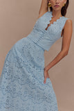 Arla Broderie Midi Skirt Pale Cornflower Blue