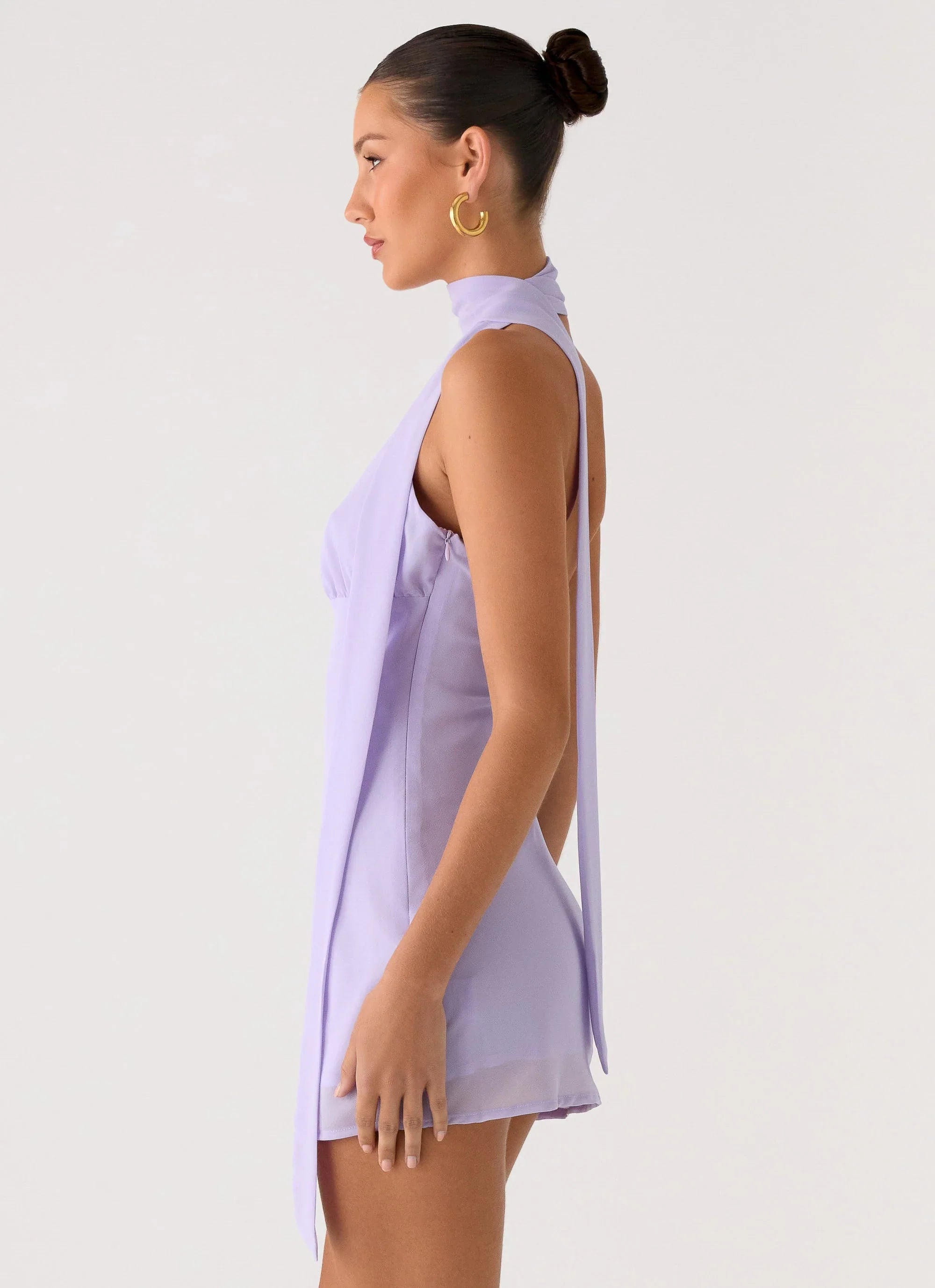 Melisande Scarf Neck Mini Dress Lavender