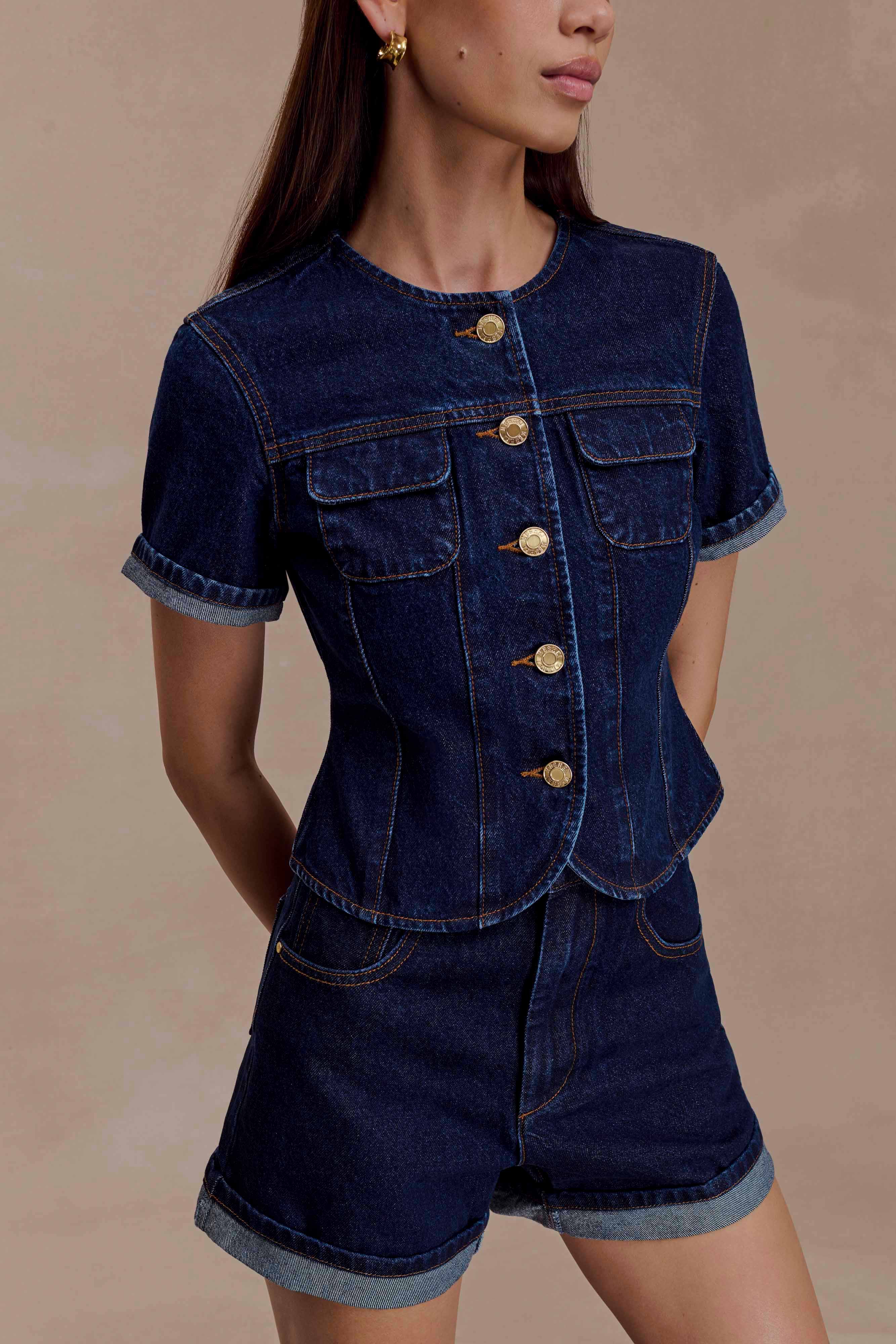 Carlene Cuffed Denim Shorts Indigo Blue