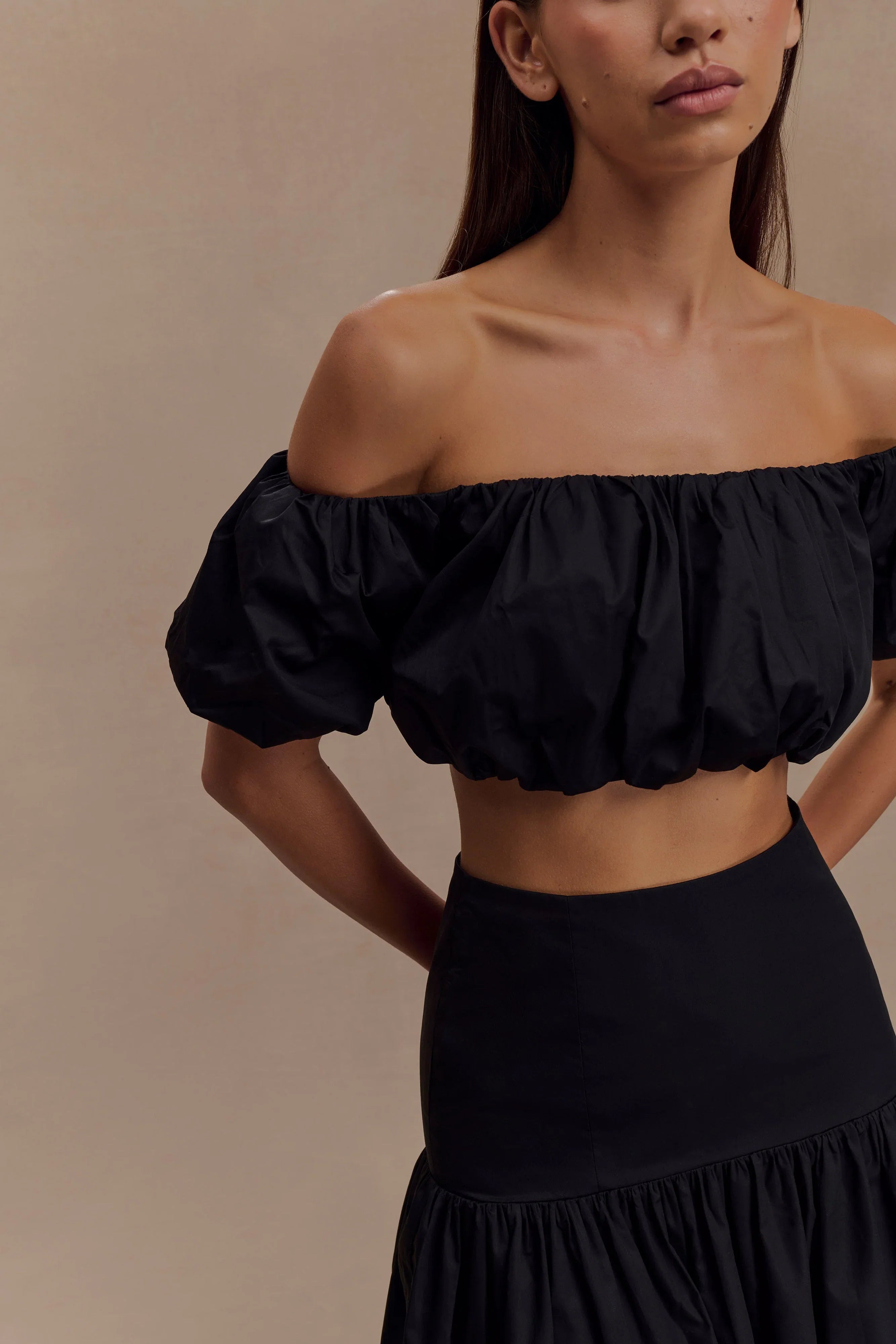 Autumn Off Shoulder Bubble Top Black