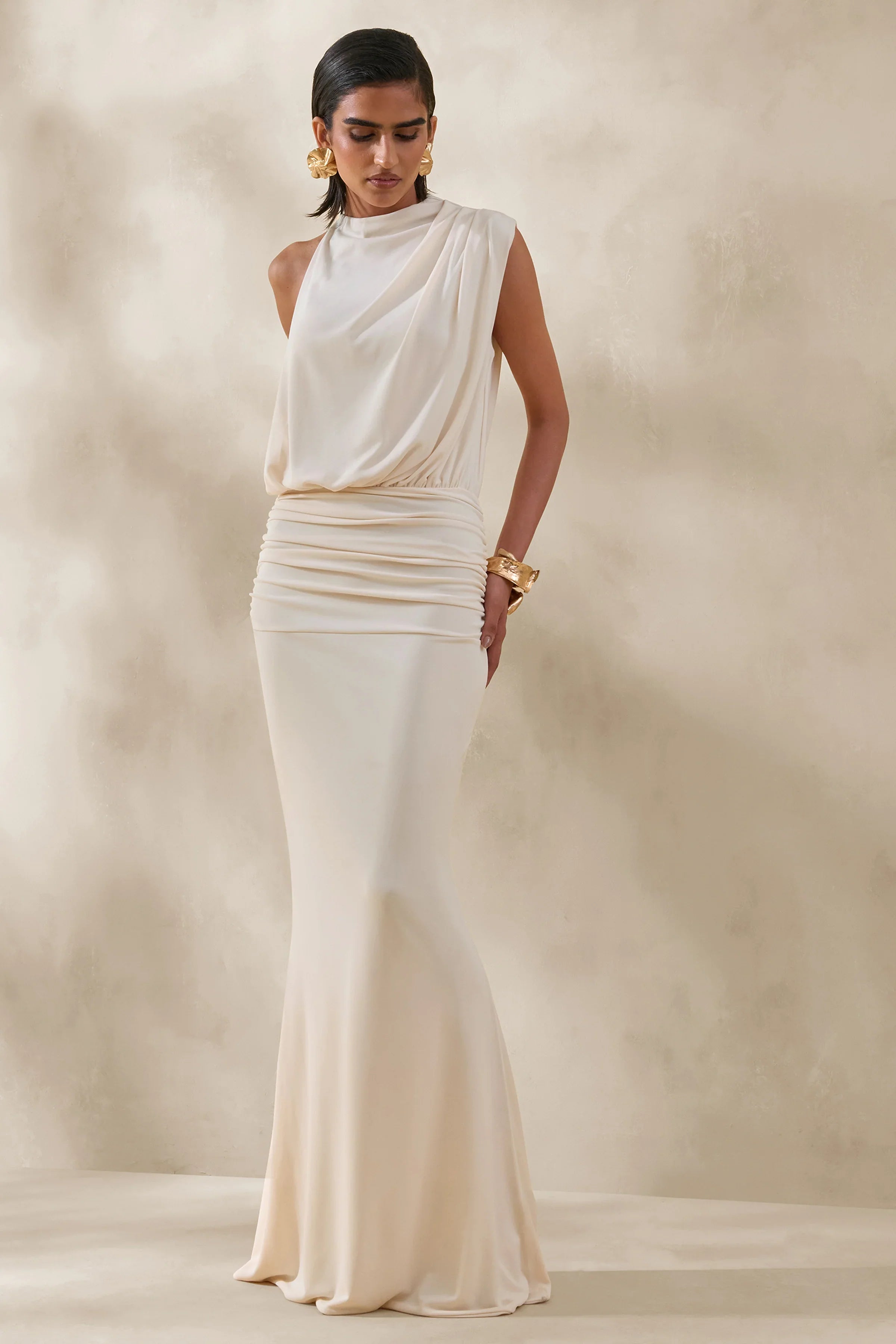 Umaira Cream High Neck Maxi Dress