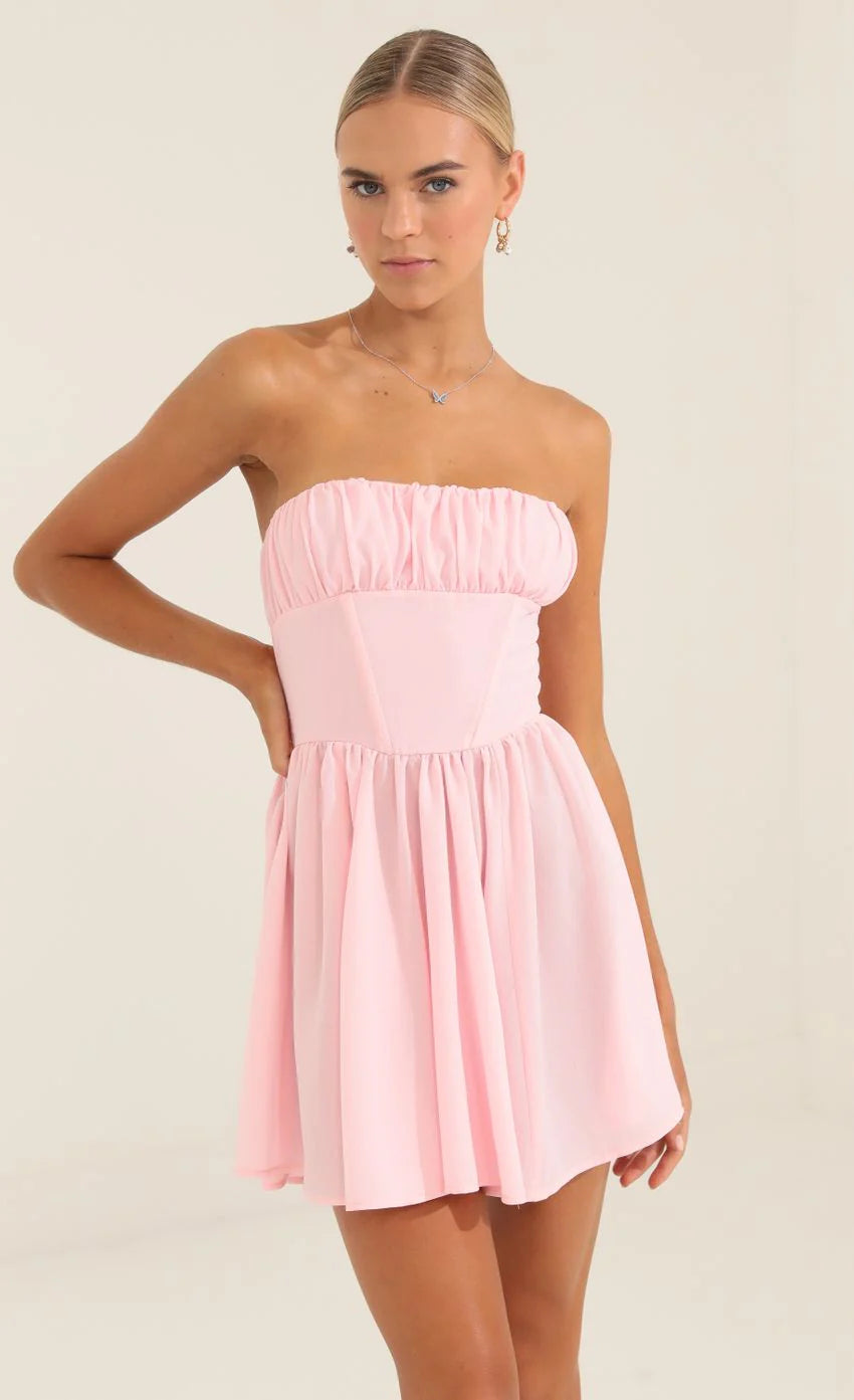 Glinda Crepe Corset Dress in Pink