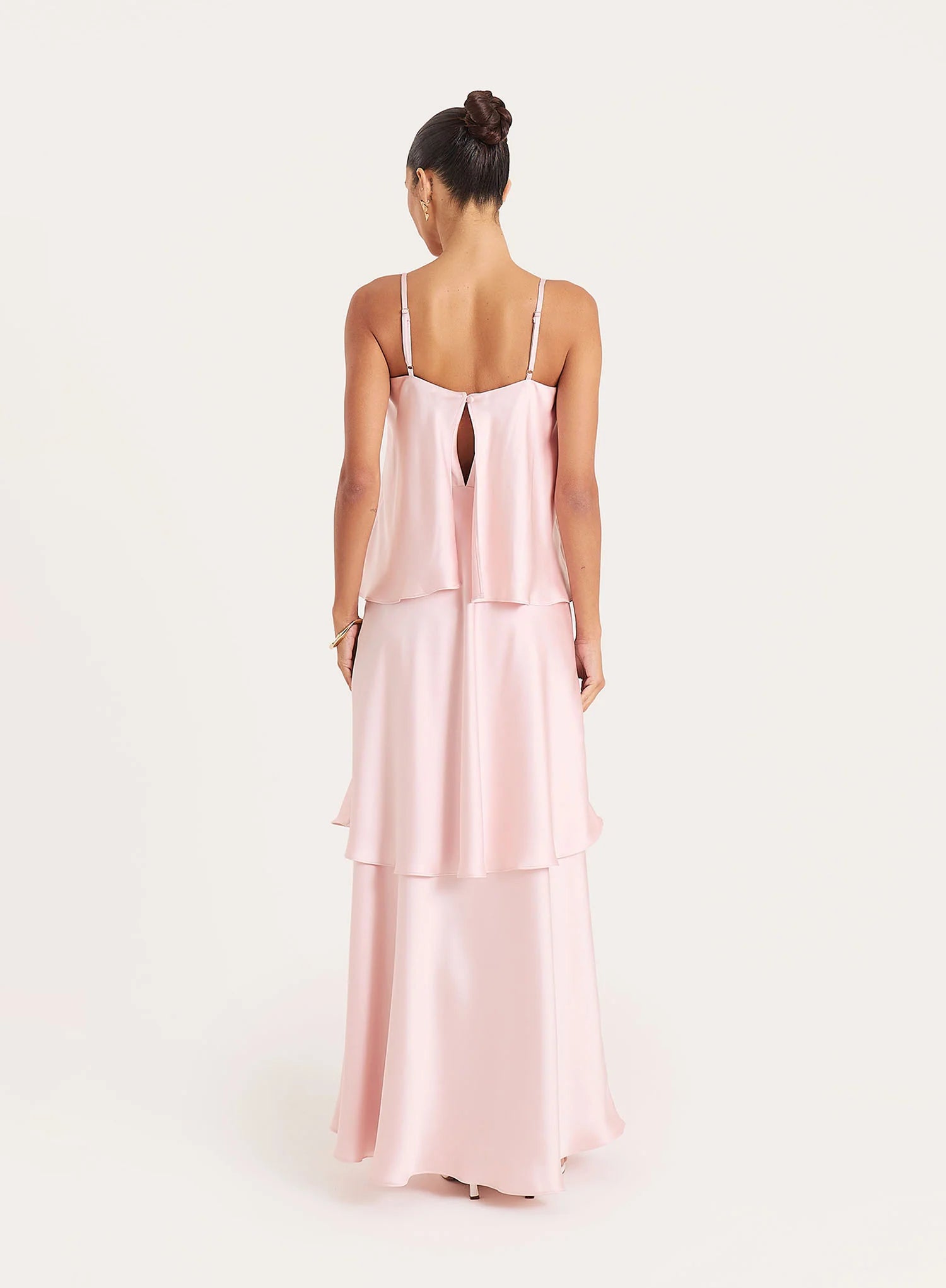 Pale Pink Satin Tiered Maxi Dress
