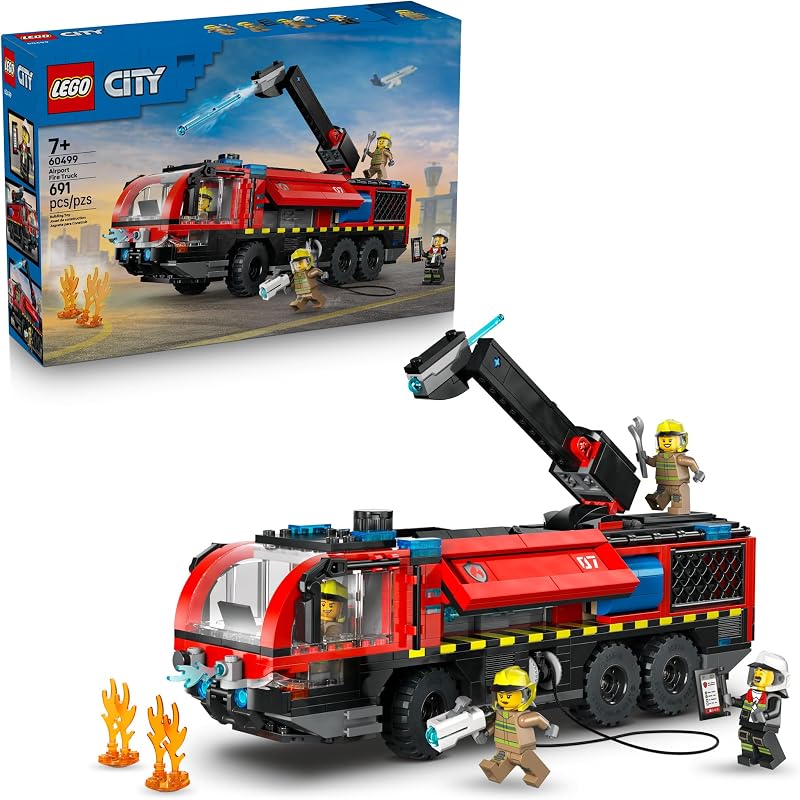 LEGO City Airport Fire Truck Kids Building Toy Pretend Play Emergency Vehicle for Boys Girls Ages 7 Fire Engine Toy W 4 Firefighter Minifigures Gift Idea for Birthdays 60499