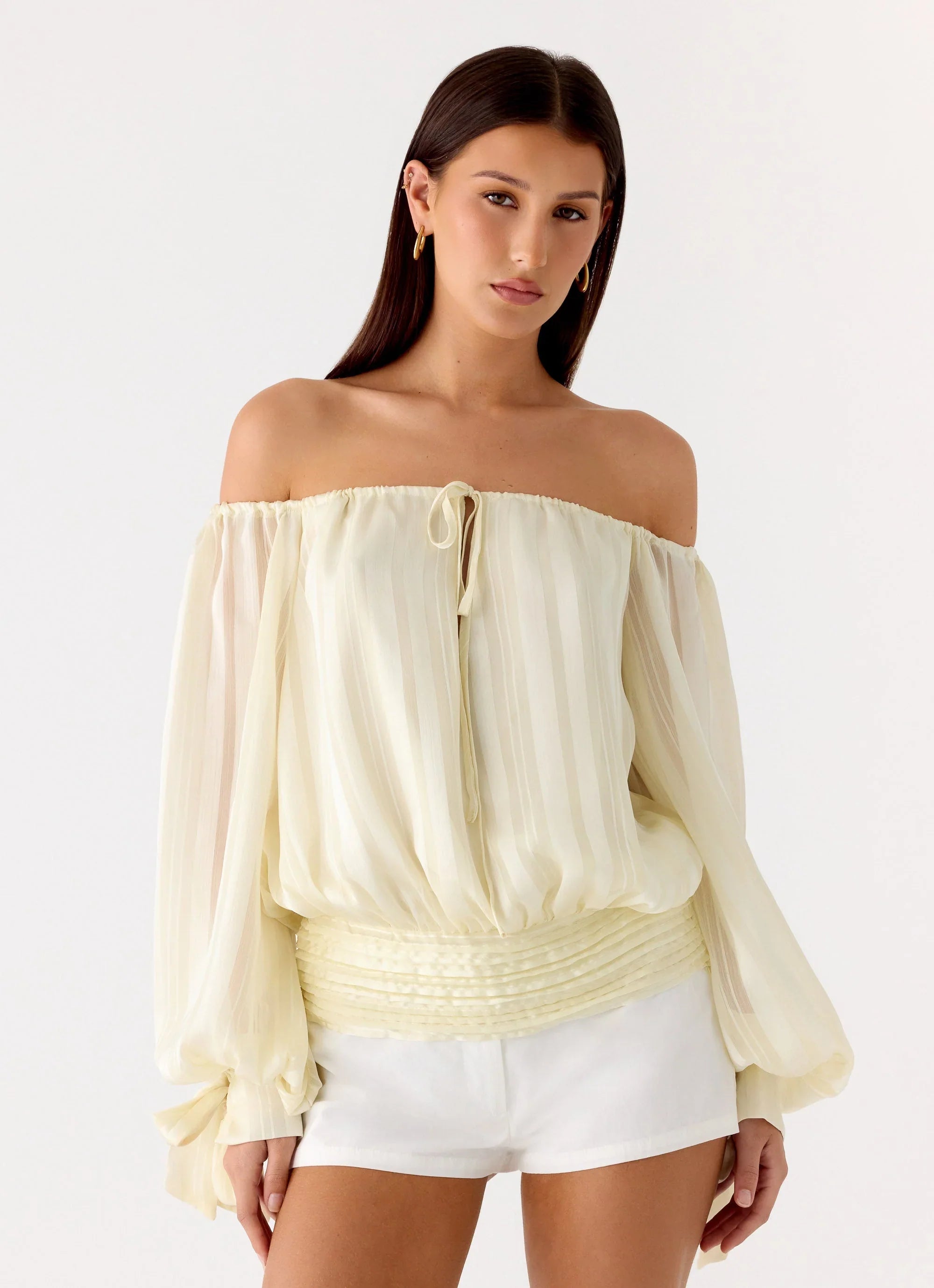 Coconut Kiss Off Shoulder Long Sleeve Top Yellow