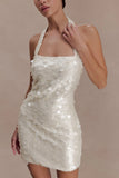 Caralee Sequin Halter Mini Dress Ivory