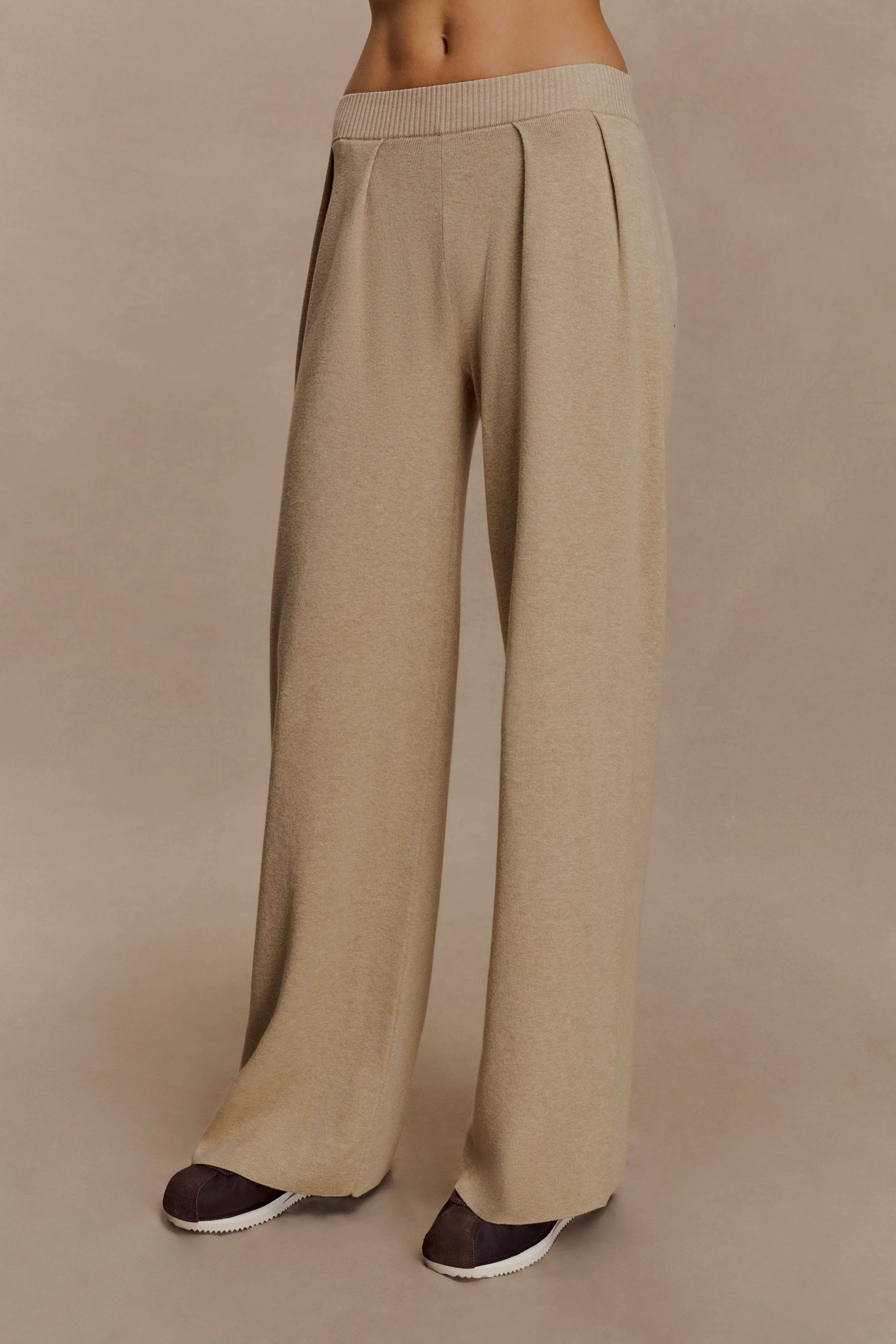 Frannie Gathered Silk Blend Knit Pants Sand