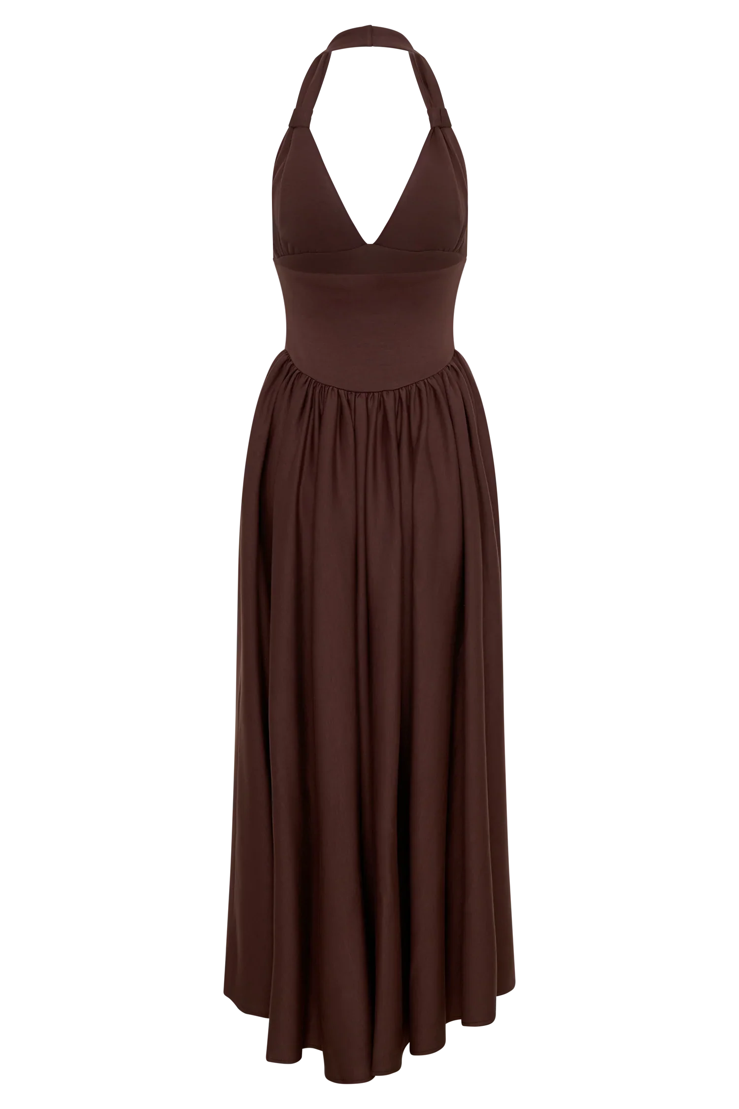 Angelina Scuba Halter Midi Dress Chocolate