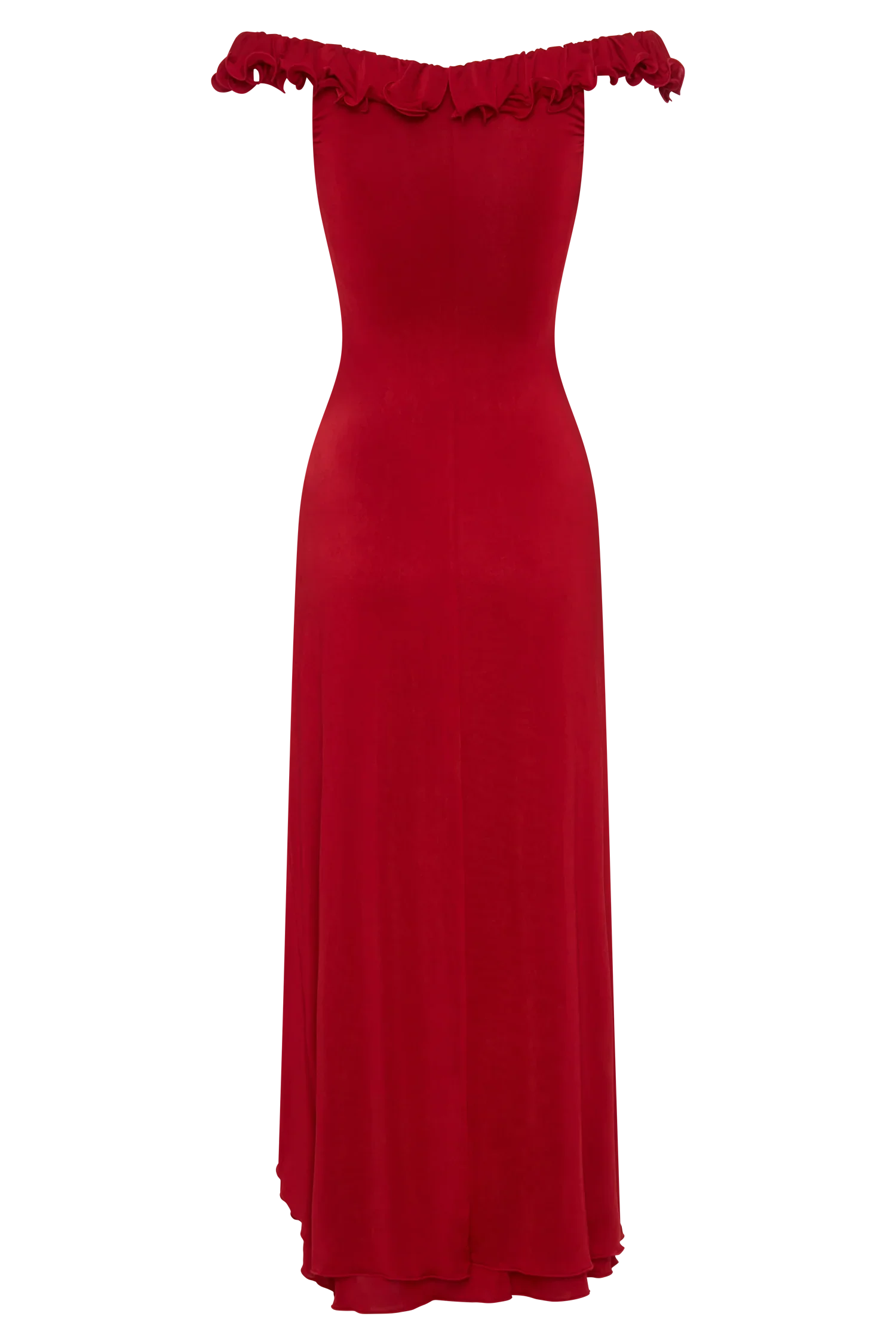 Allegra Off Shoulder Ruffle Midi Dress Ruby