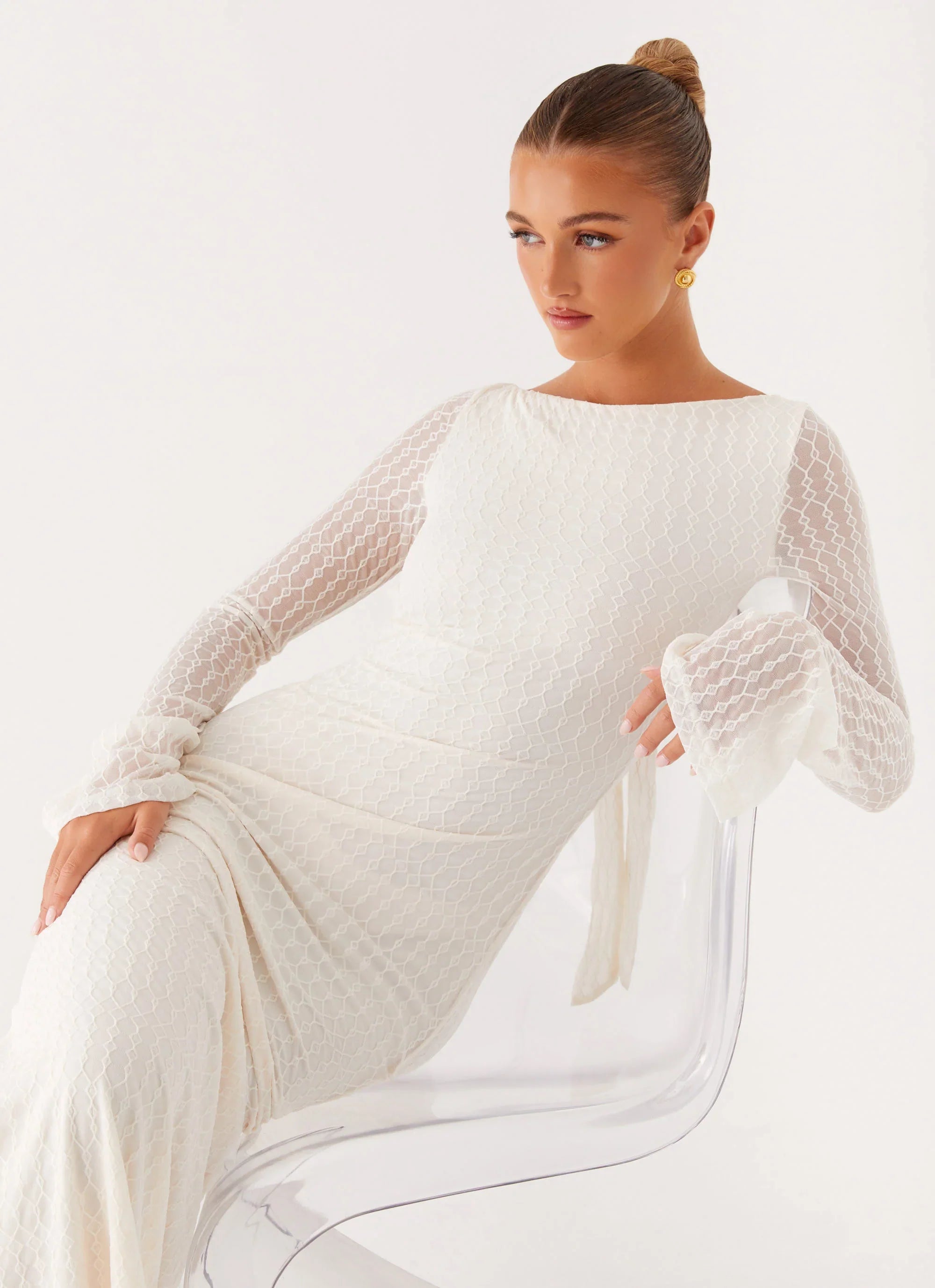 Ethereal Long Sleeve Maxi Dress Ivory