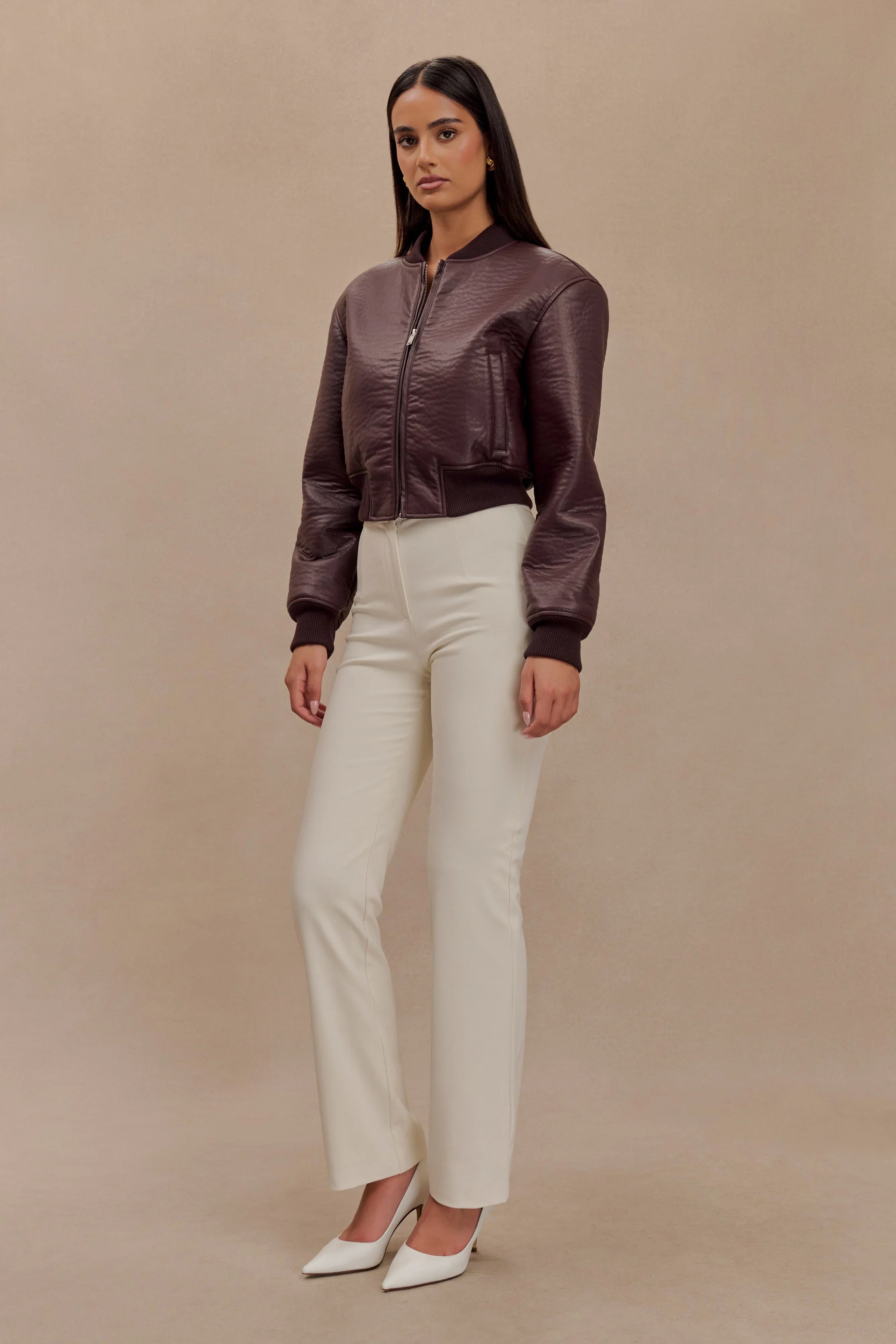 Codi Faux Leather Bomber Jacket Merlot