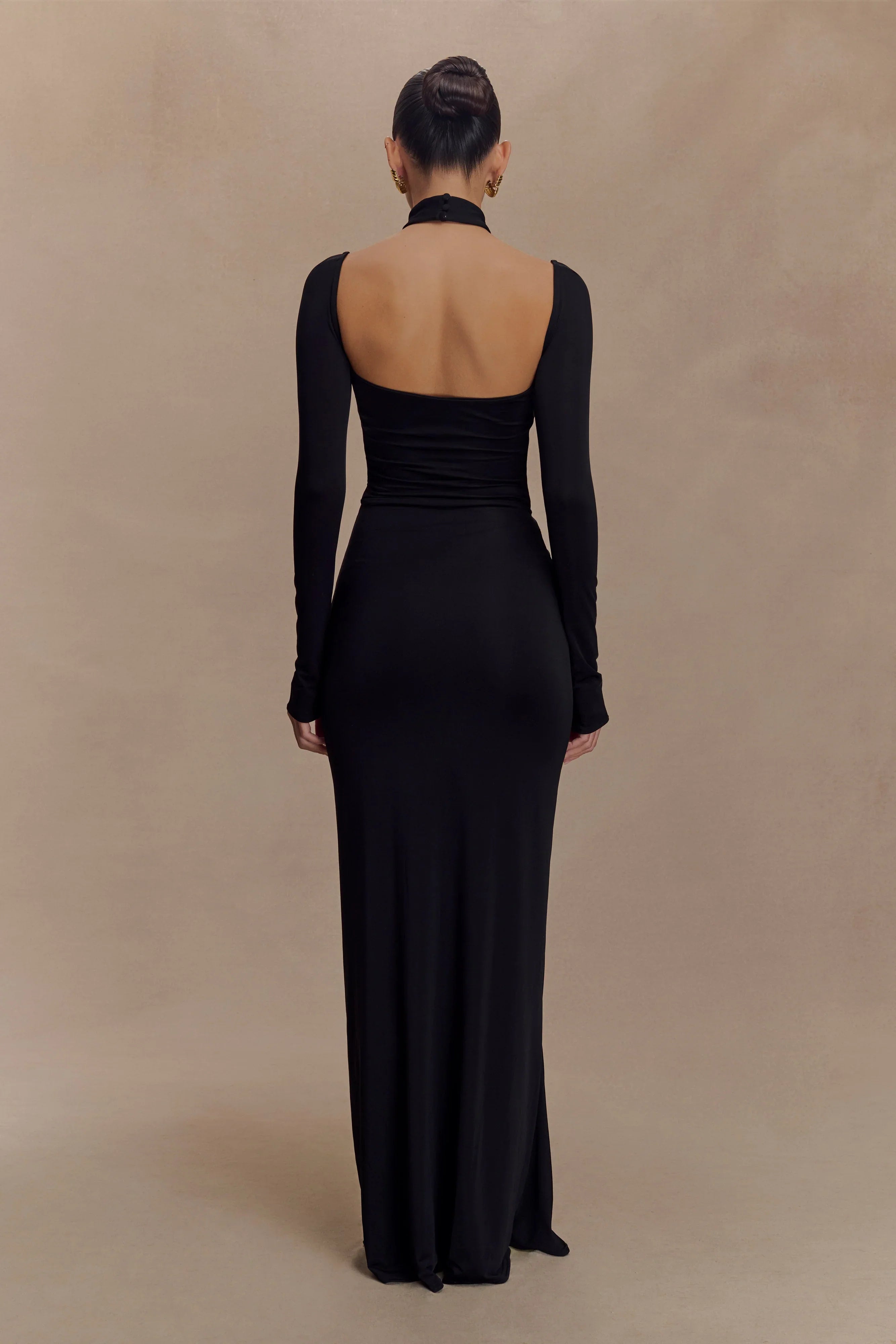 Lyndon Long Sleeve Slinky Maxi Dress Black