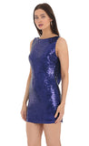 Sequin Draped Open Back Dress in Blue