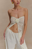 Aeline Strapless Crochet Knit Top Ivory