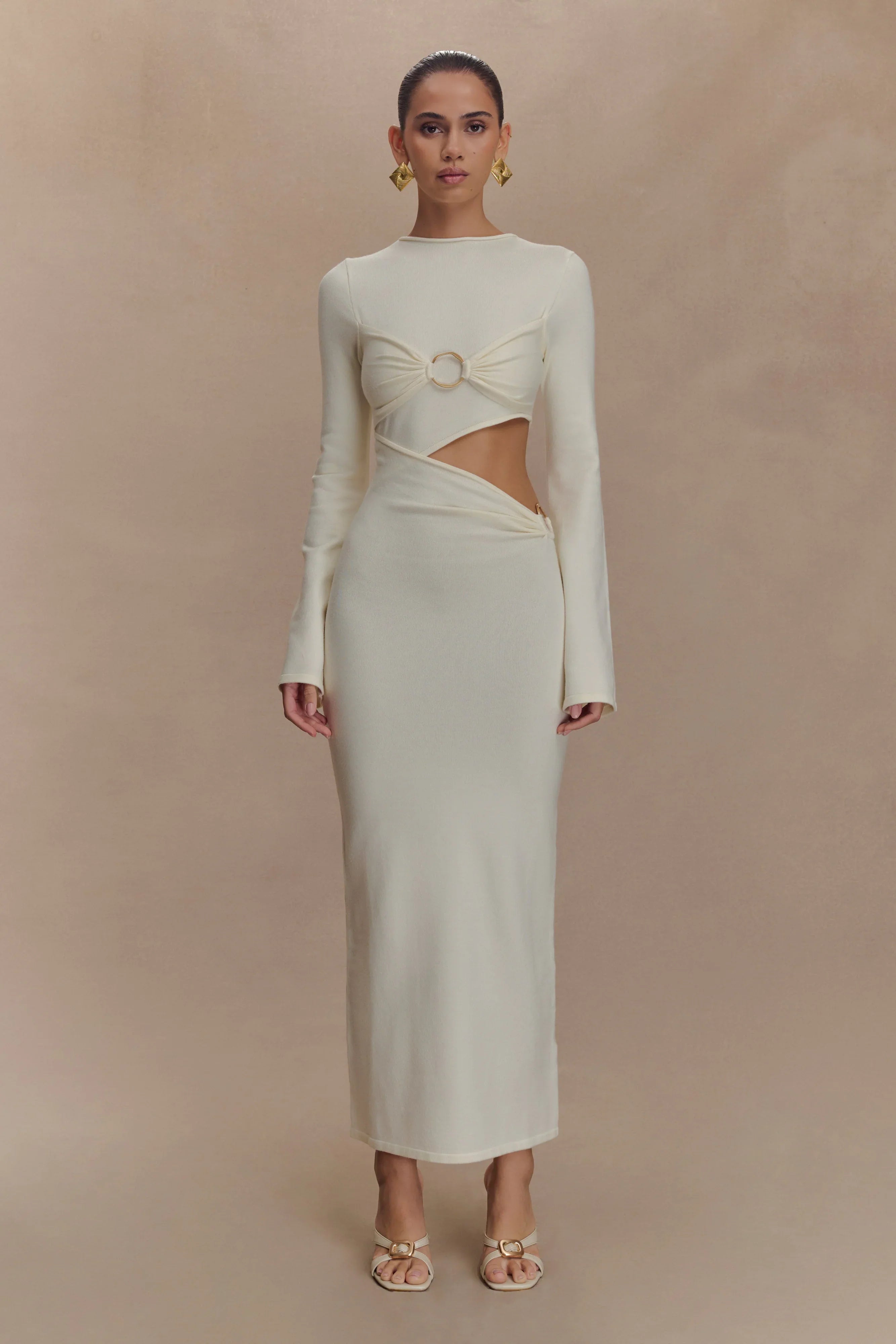 Azariah Long Sleeve Knit Midi Dress Ivory